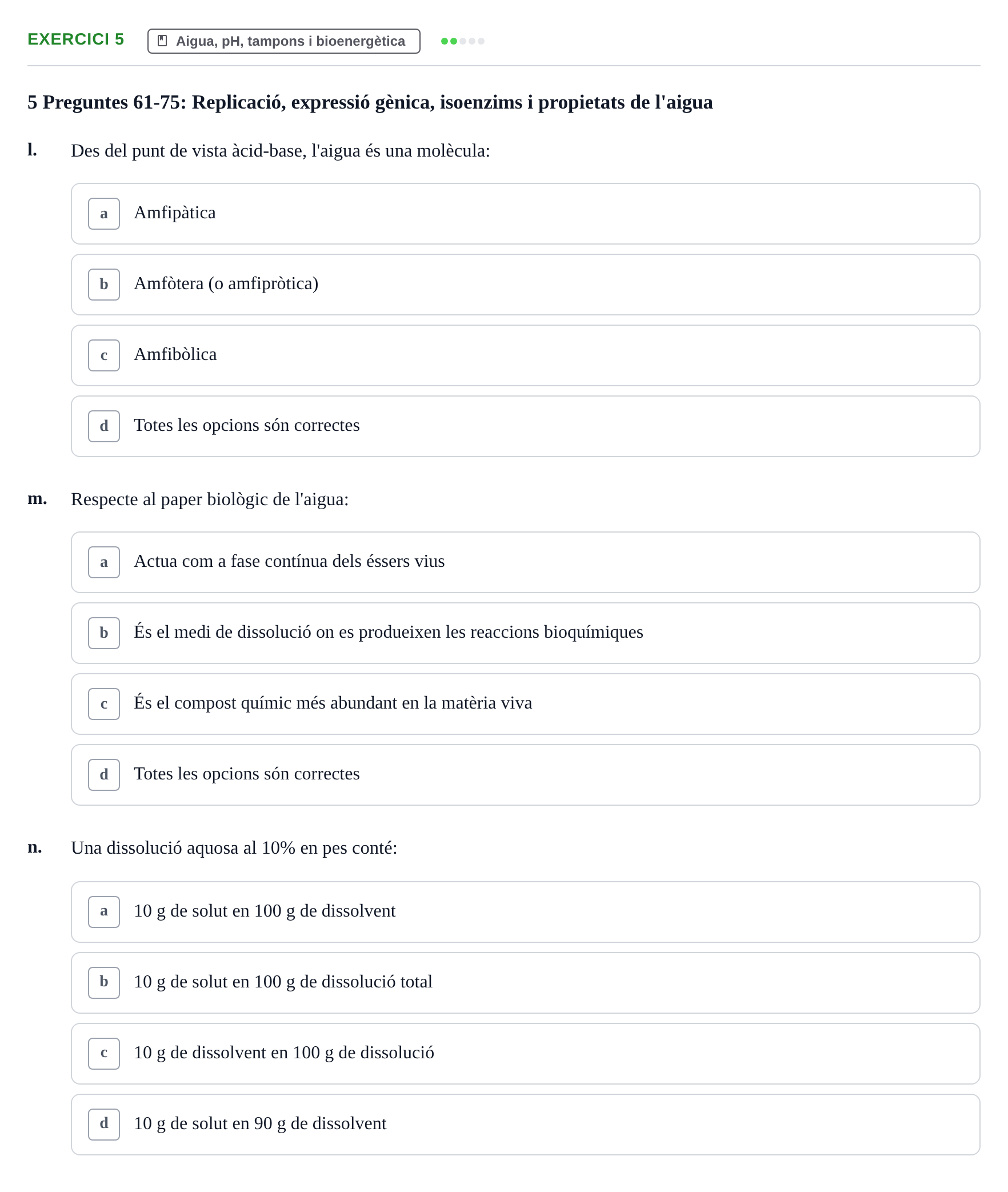 Enunciado: 5 - Aigua, pH, tampons i bioenergètica