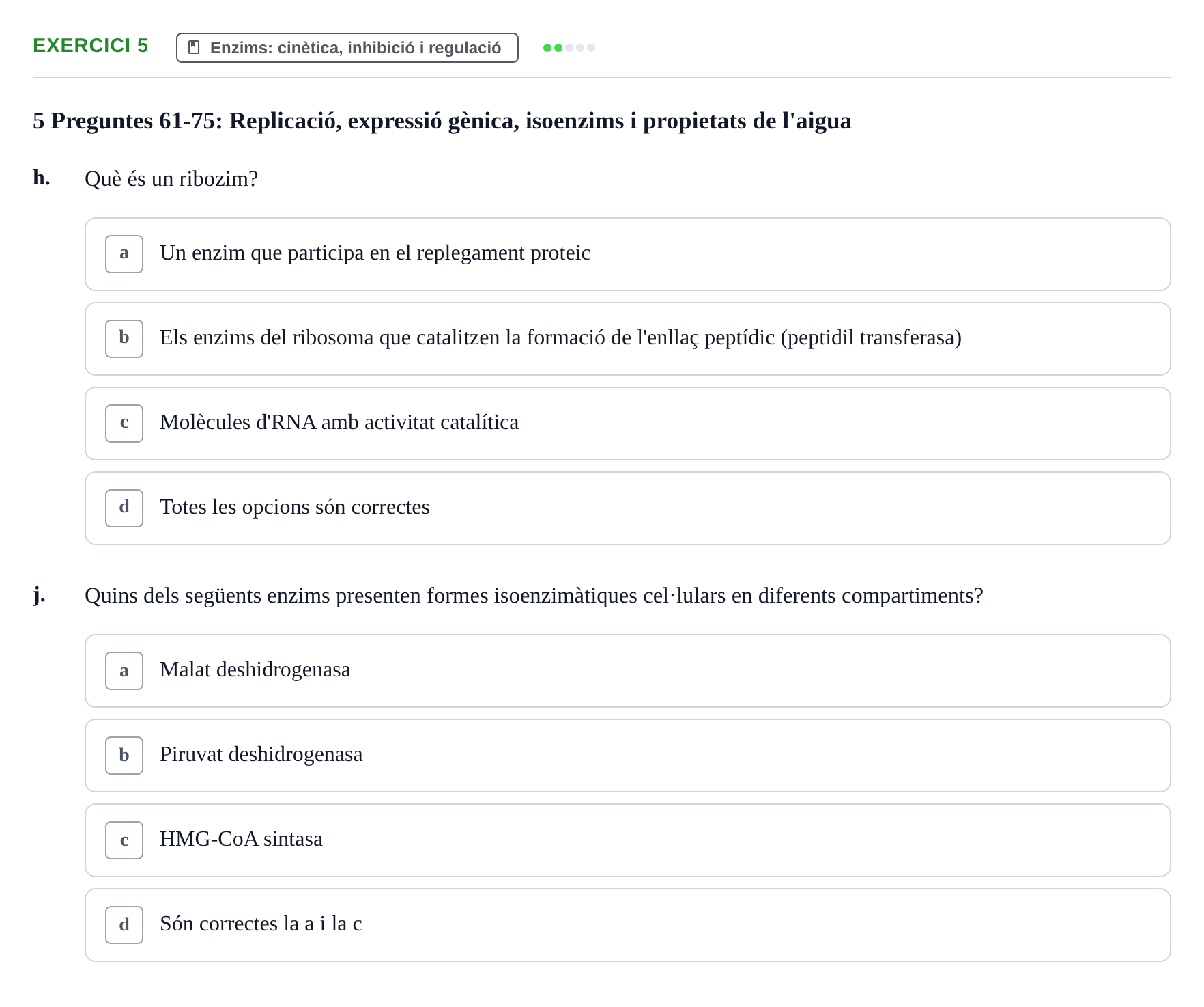 Enunciado: 5 - Enzims: cinètica, inhibició i regulació