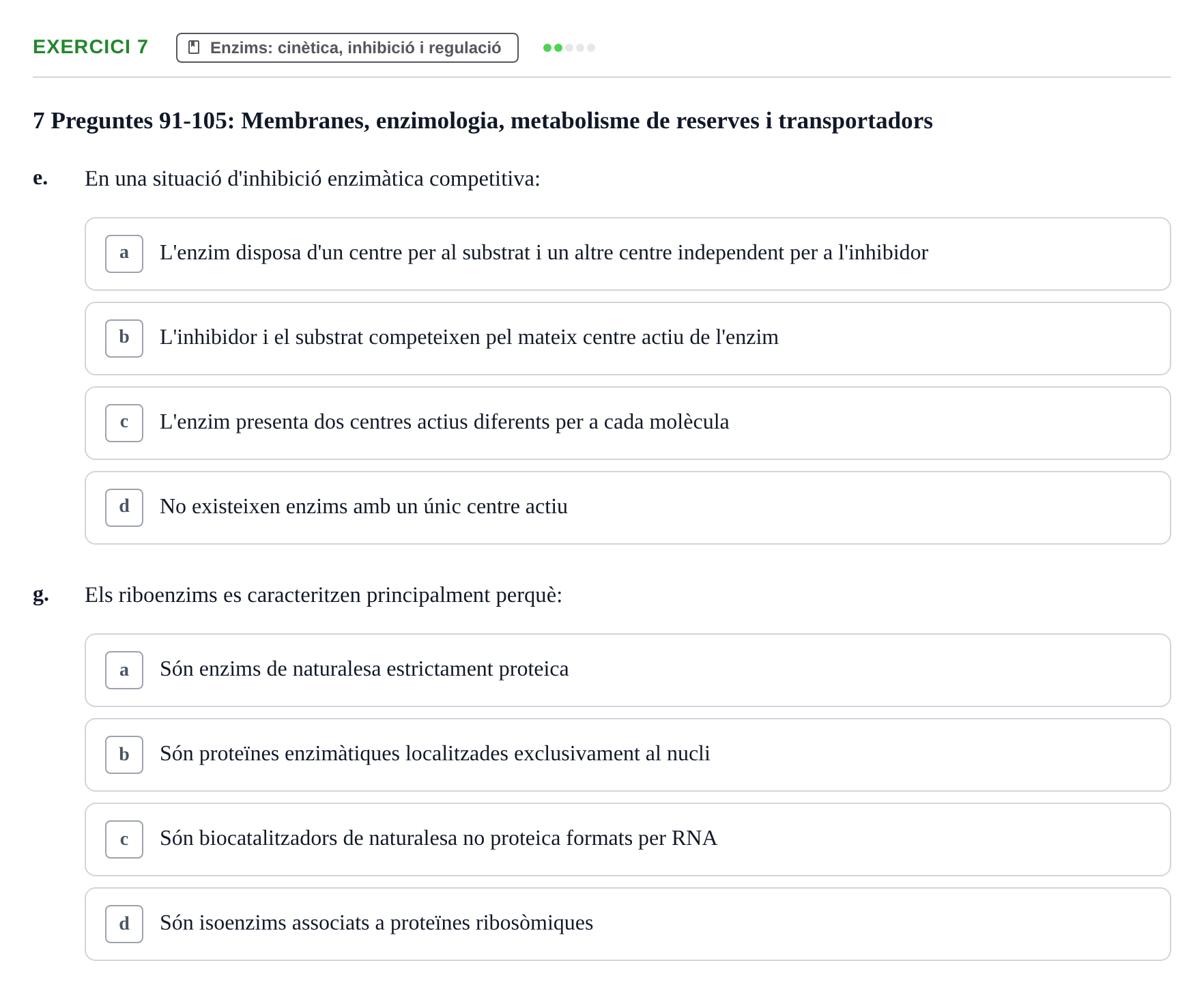 Enunciado: 7 - Enzims: cinètica, inhibició i regulació