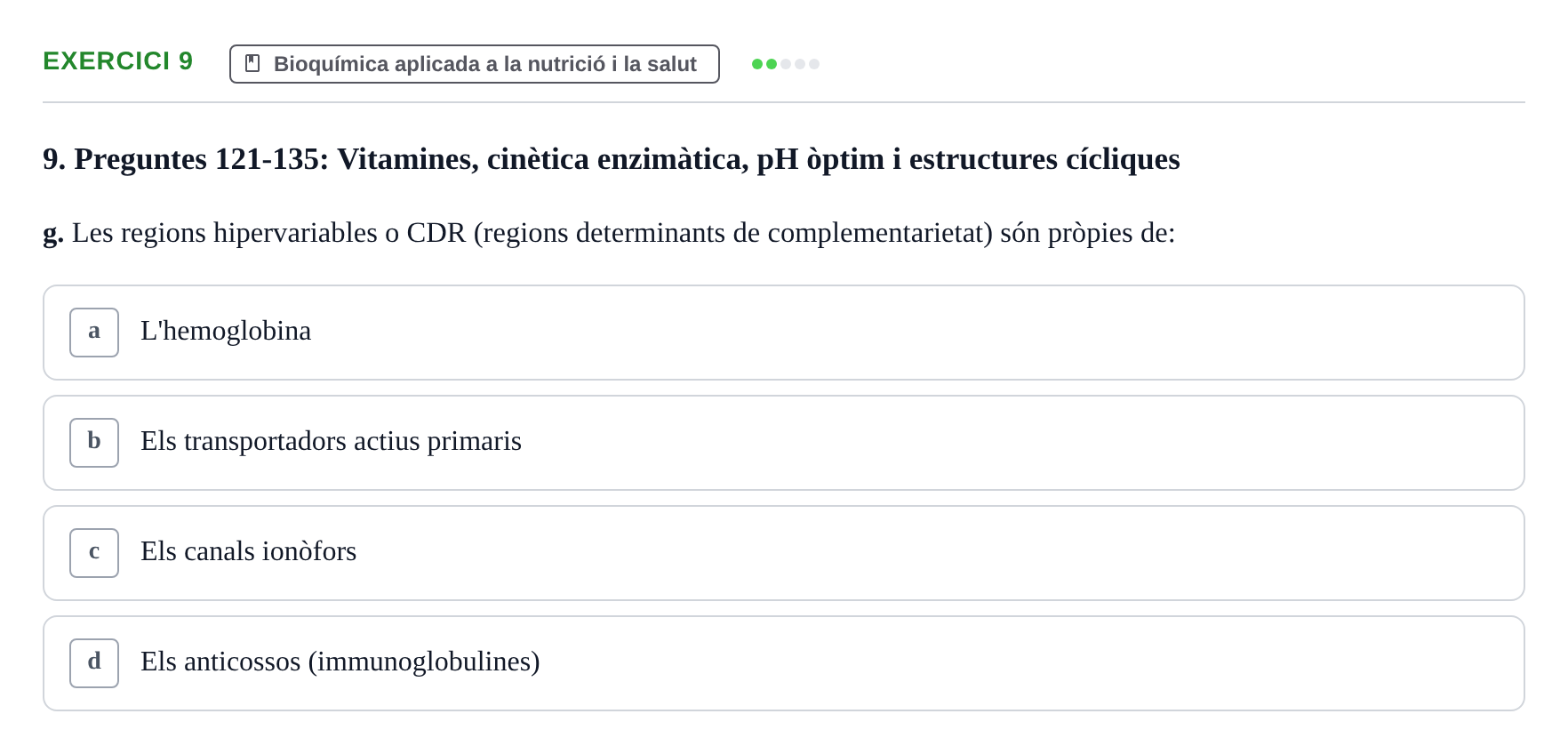 Enunciado: 9 - Bioquímica aplicada a la nutrició i la salut