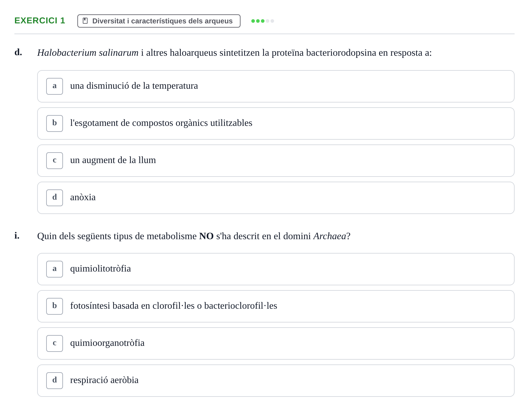 Enunciado: 1 - Diversitat i característiques dels arqueus