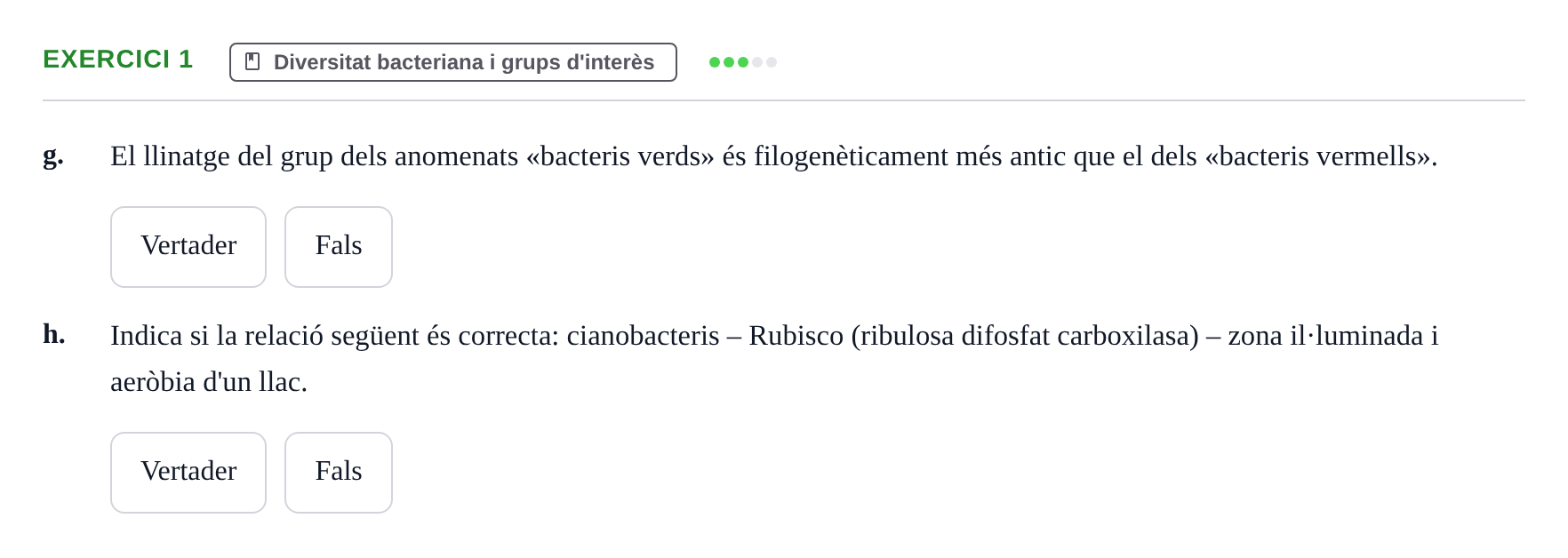 Enunciado: 1 - Diversitat bacteriana i grups d'interès