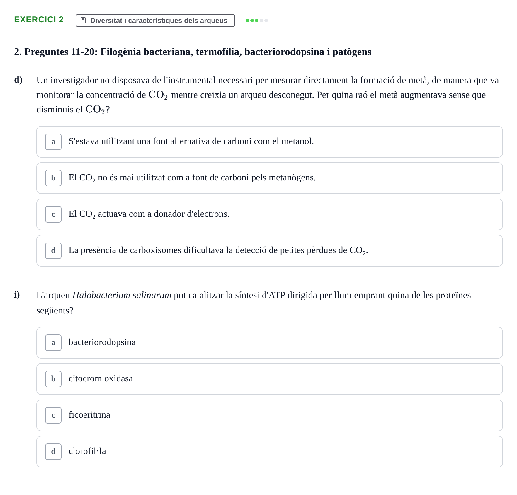Enunciado: 2 - Diversitat i característiques dels arqueus