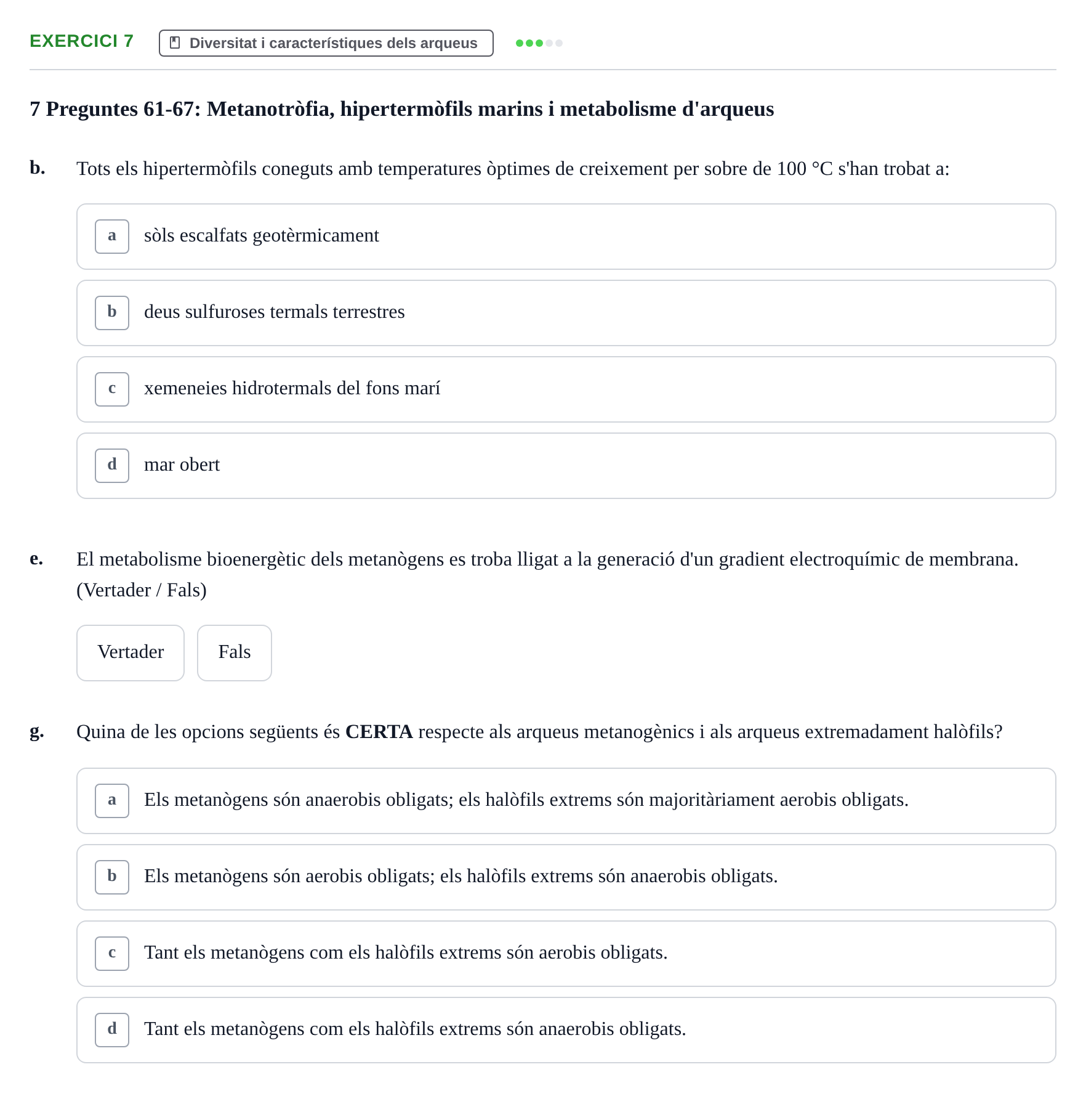 Enunciado: 7 - Diversitat i característiques dels arqueus