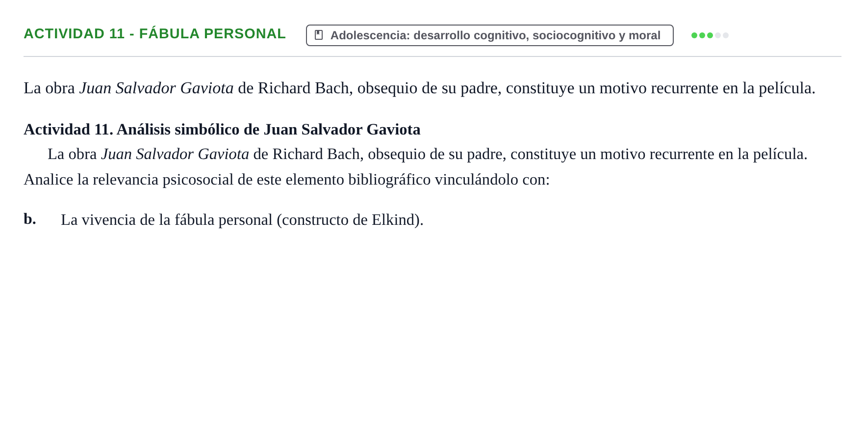 Enunciado: Actividad 11 - Fábula personal