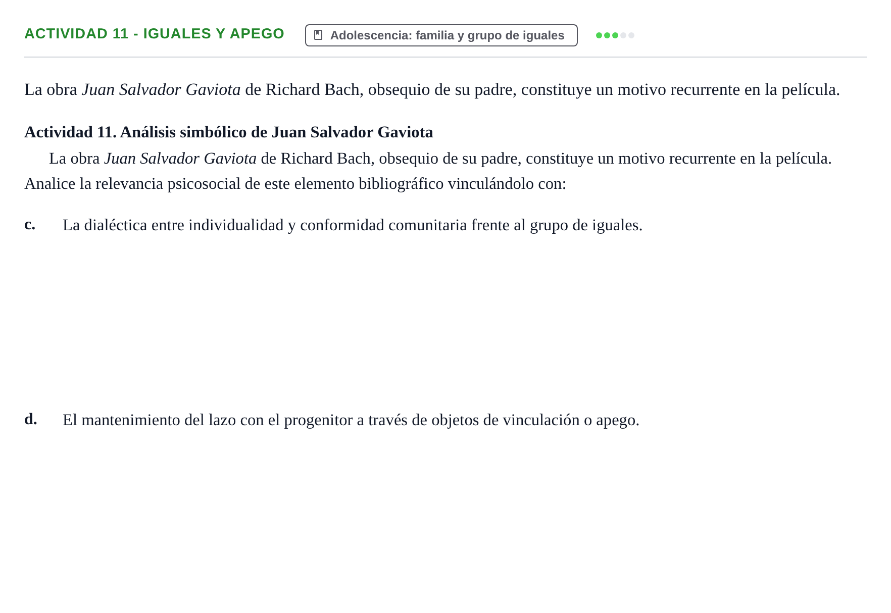 Enunciado: Actividad 11 - Iguales y apego