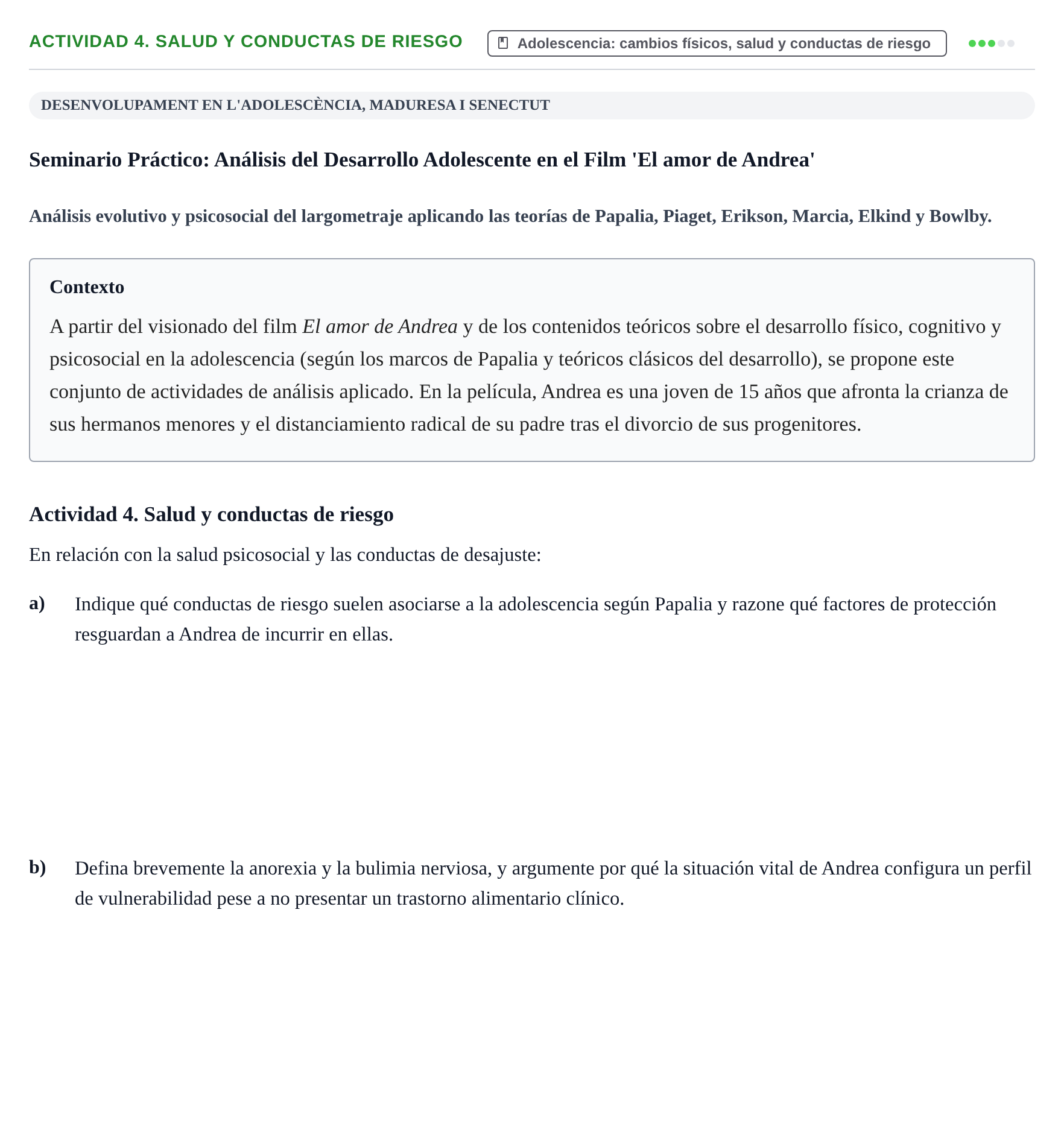 Enunciado: Actividad 4. Salud y conductas de riesgo