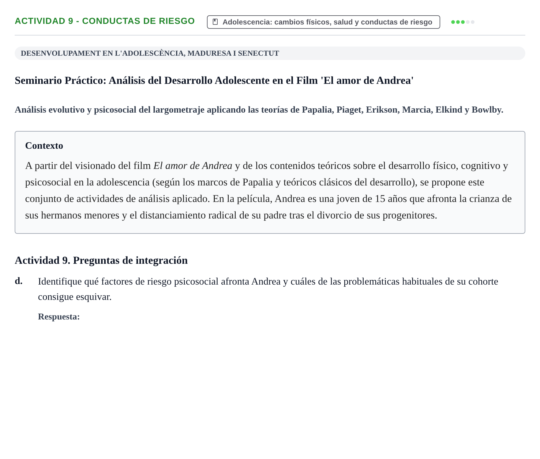 Enunciado: Actividad 9 - Conductas de riesgo