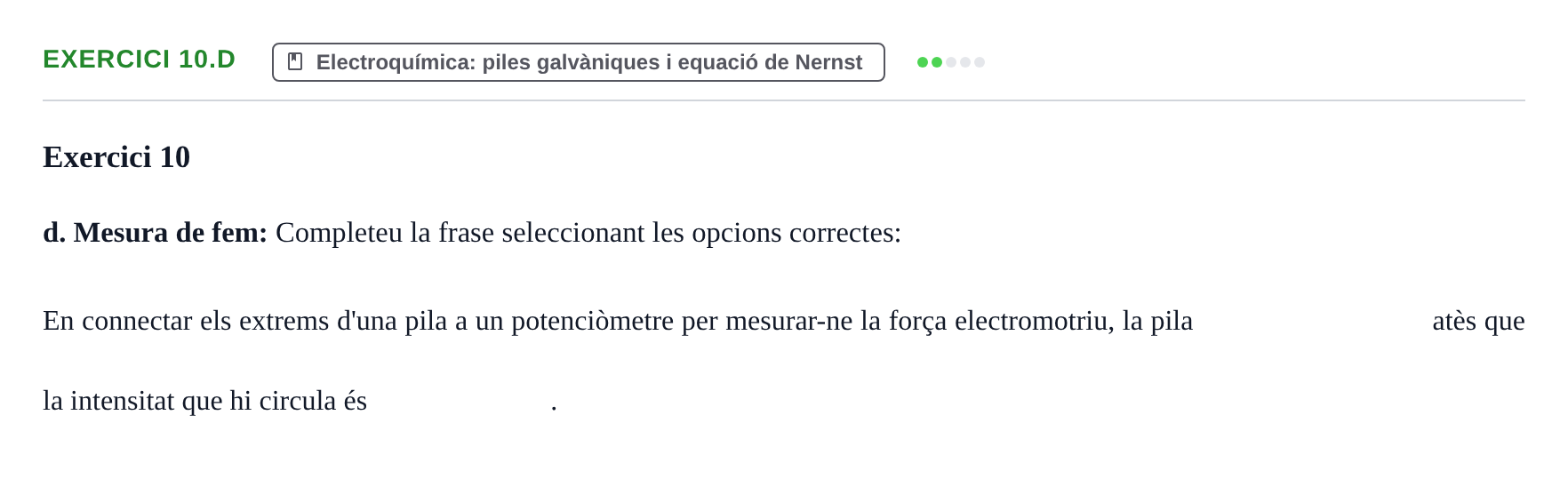 Enunciado: Exercici 10.d - Electroquímica