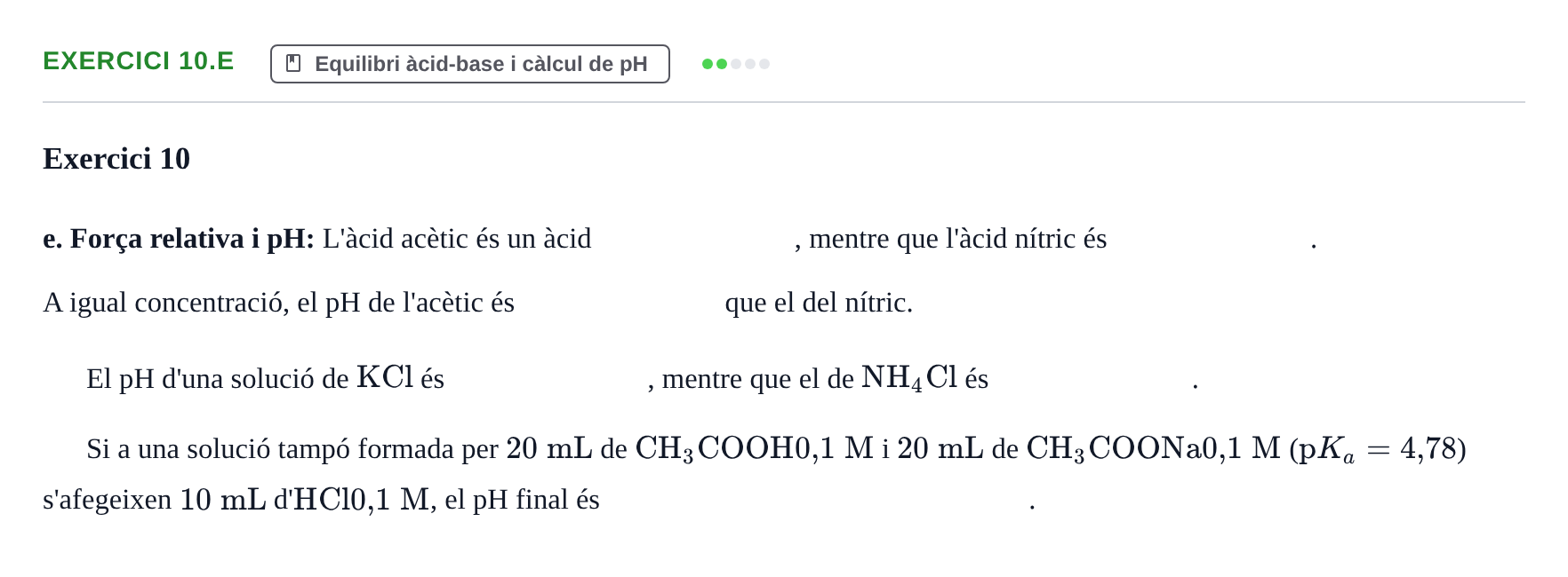 Enunciado: Exercici 10.e - Equilibri àcid-base