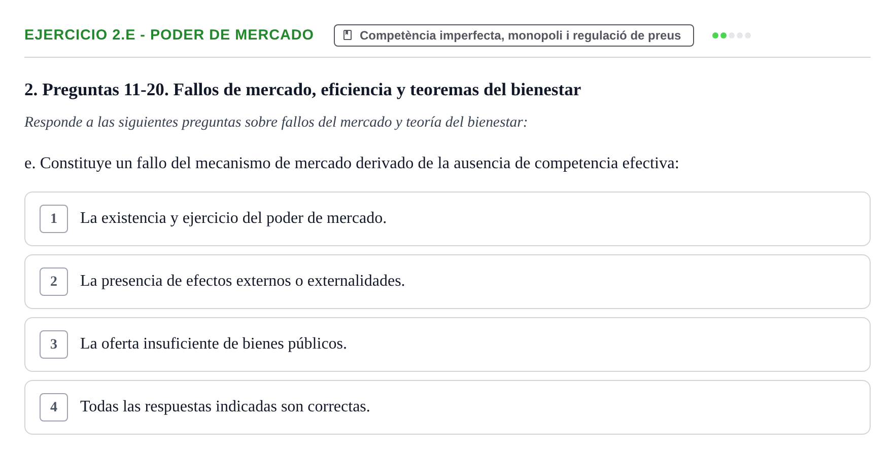 Enunciado: 2.e - Poder de mercado