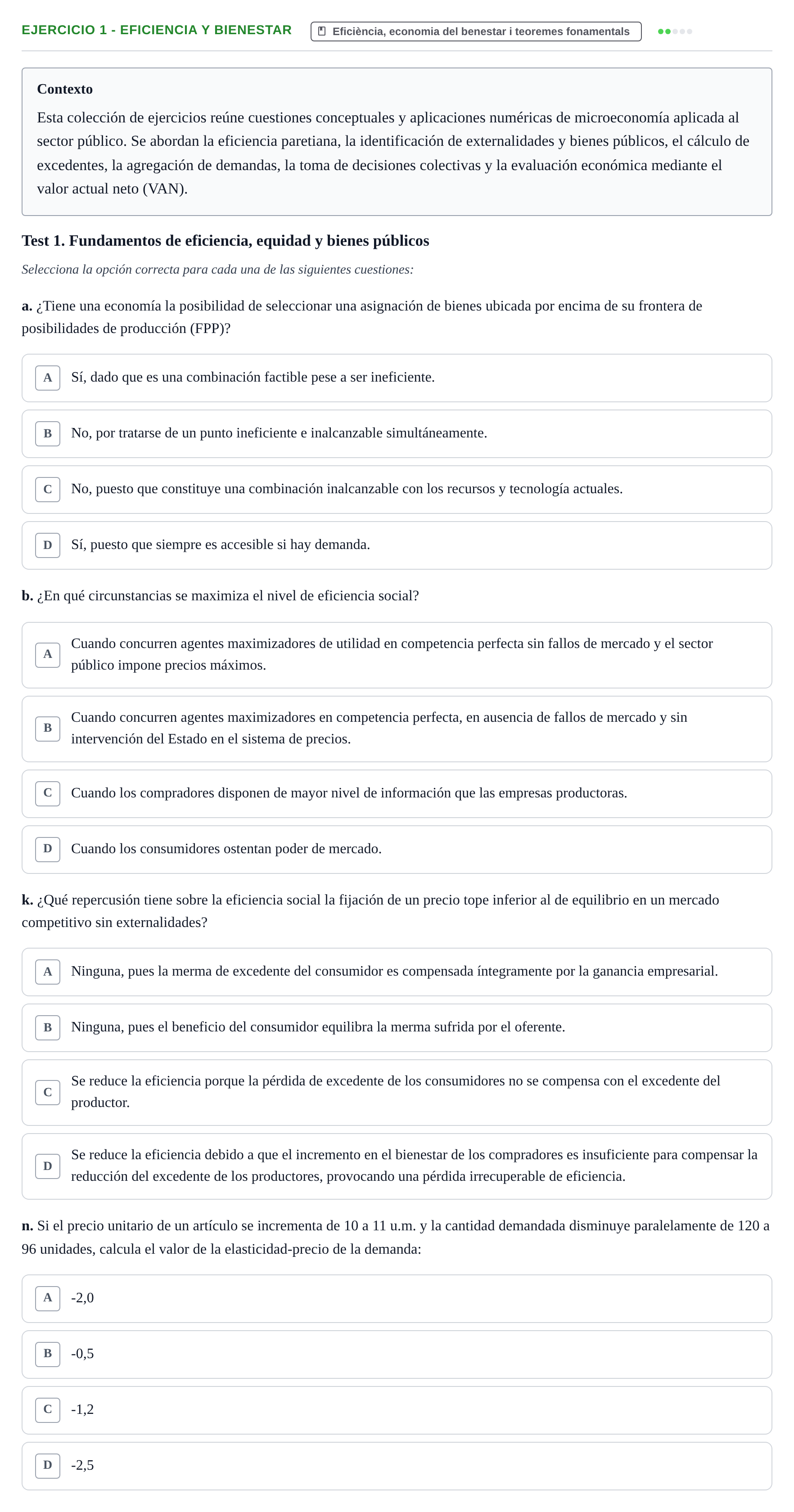 Enunciado: 1 - Eficiencia y bienestar