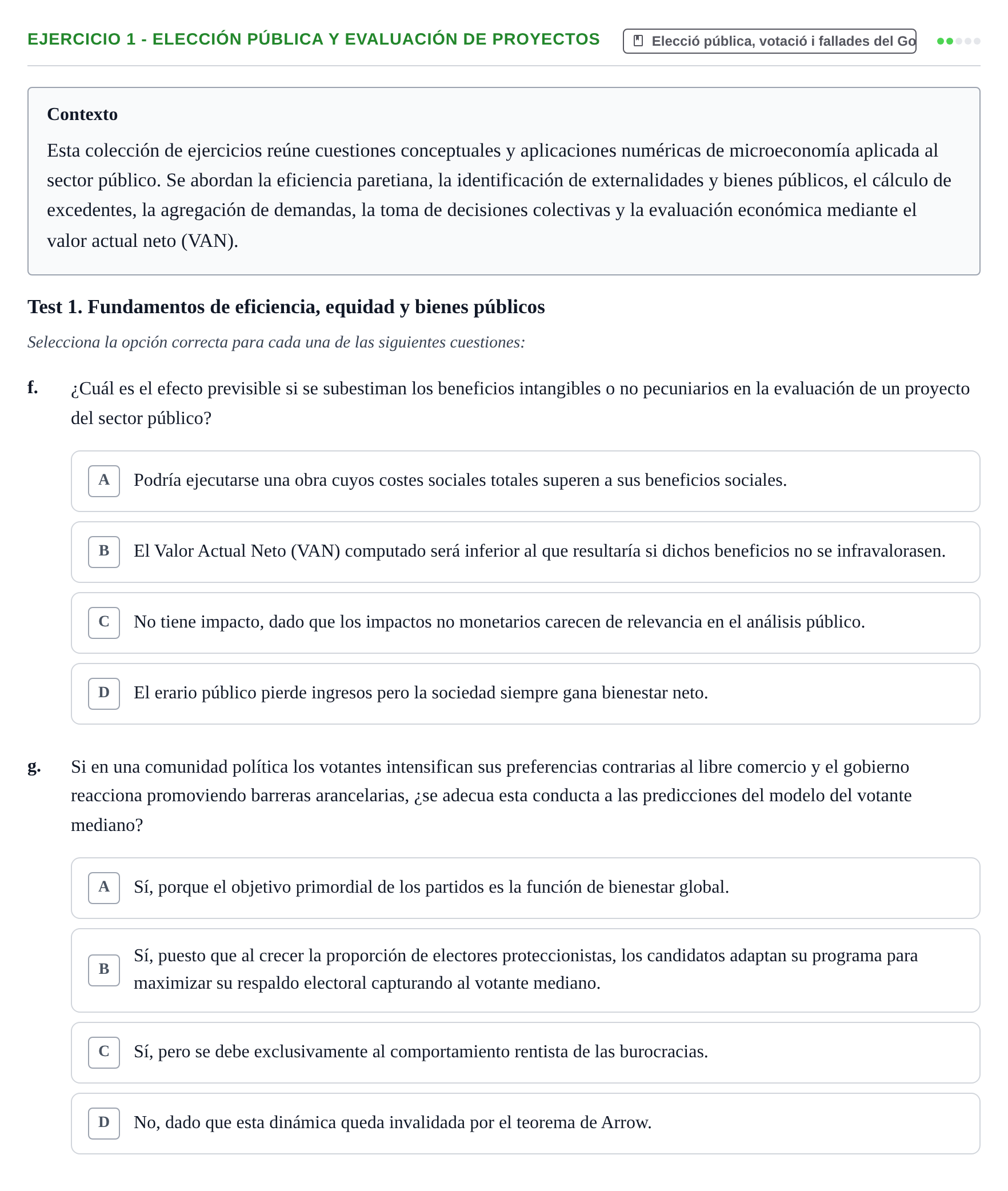 Enunciado: 1 - Elección pública y evaluación de proyectos