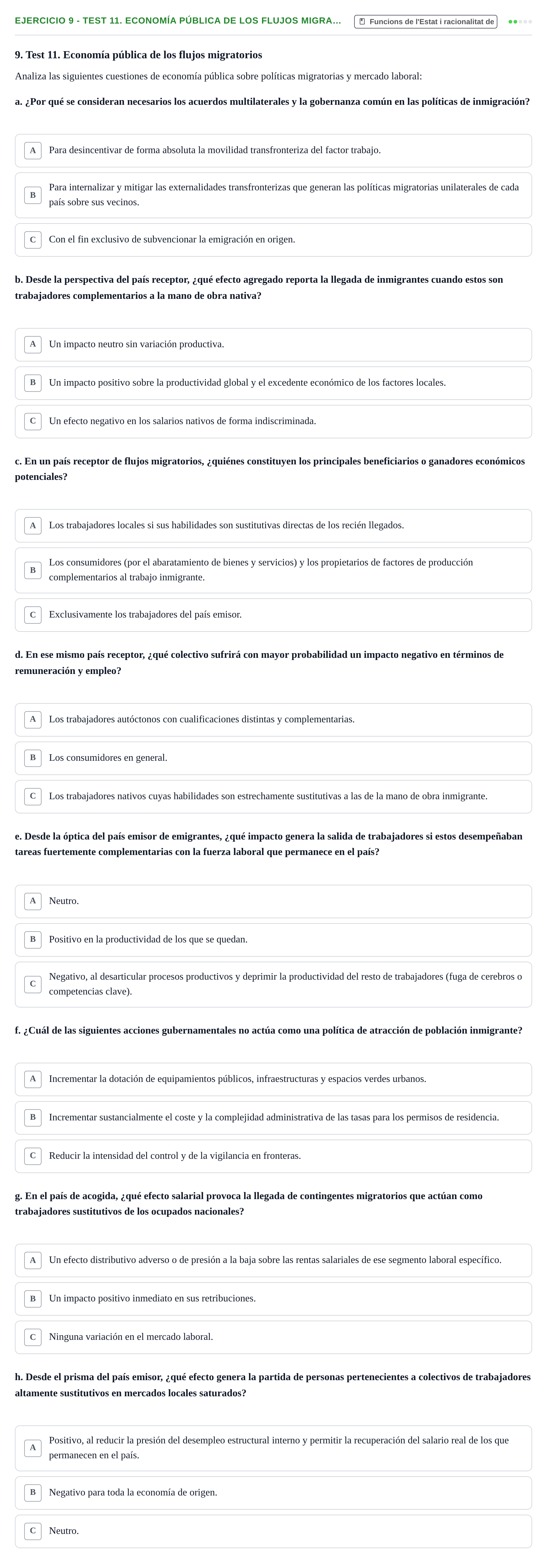 Enunciado: 9 - Test 11. Economía pública de los flujos migra…