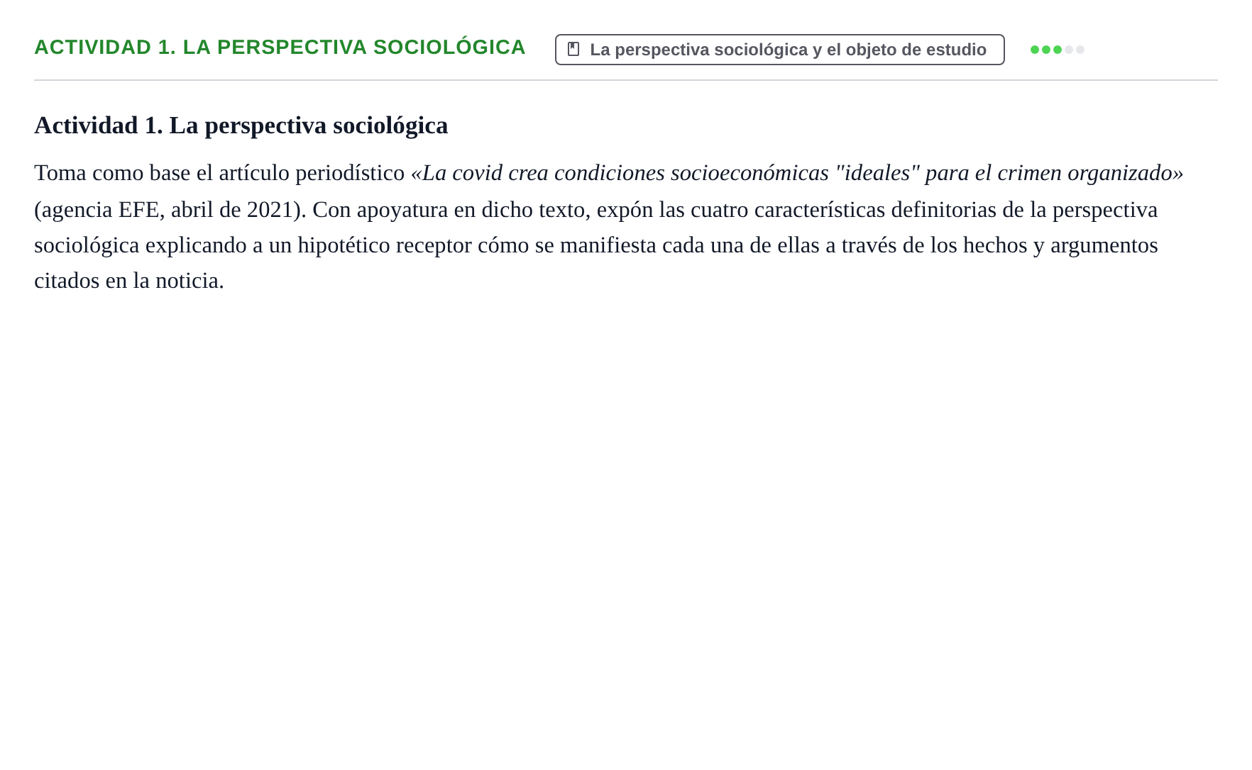 Enunciado: Actividad 1. La perspectiva sociológica