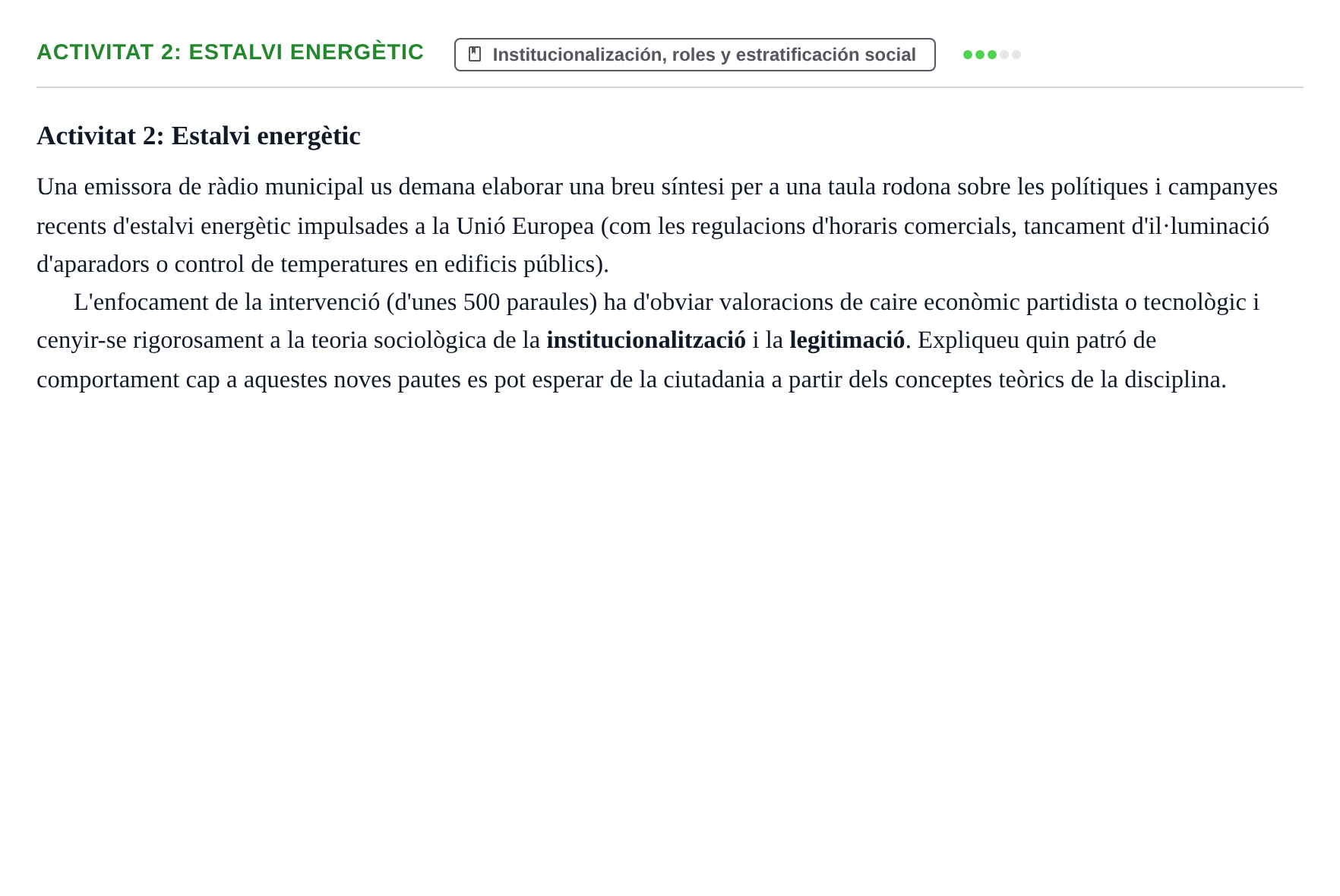 Enunciado: Activitat 2: Estalvi energètic