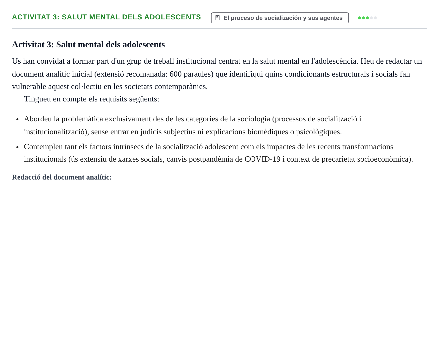 Enunciado: Activitat 3: Salut mental dels adolescents