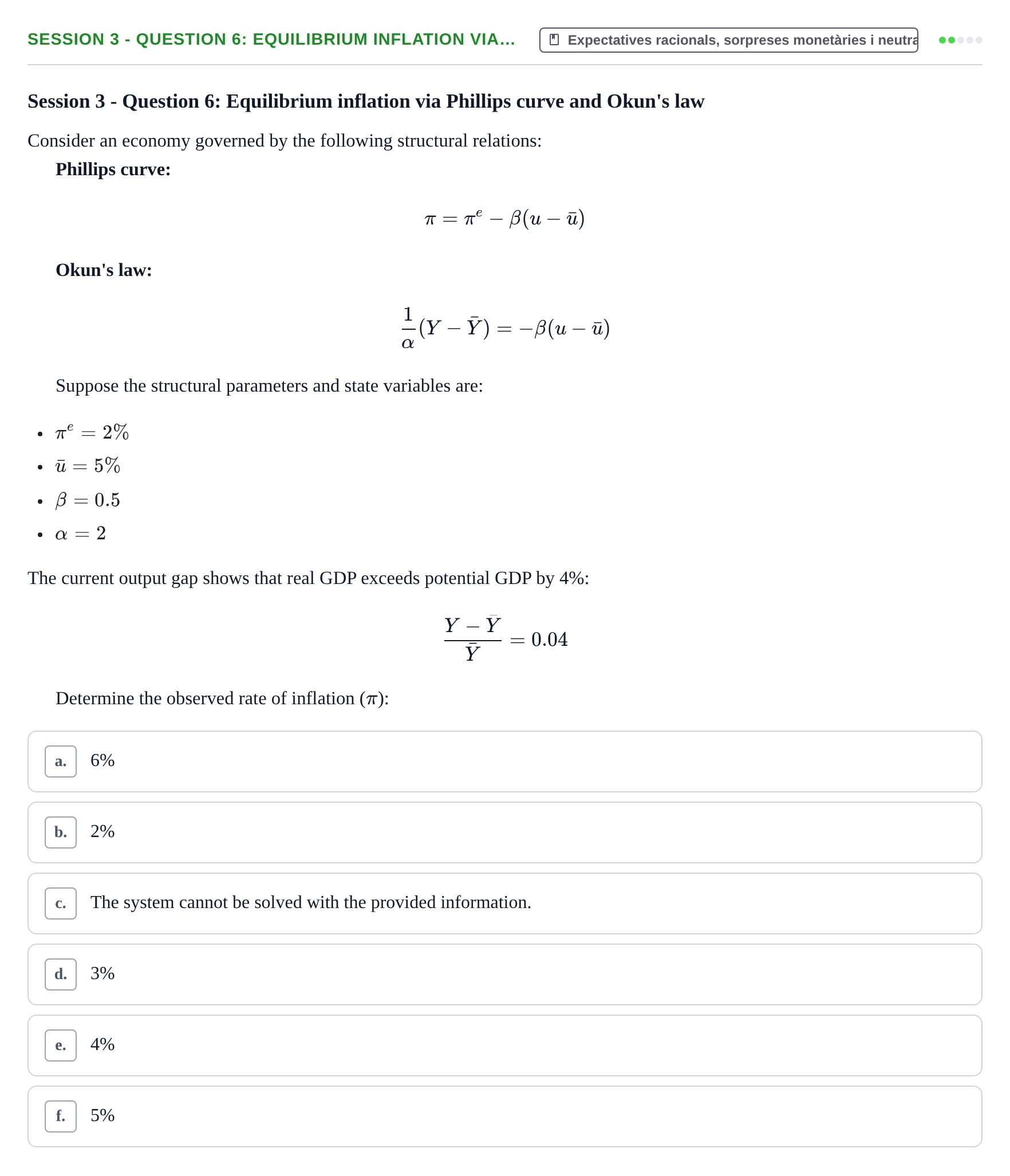 Enunciado: Session 3 - Question 6: Equilibrium inflation via…