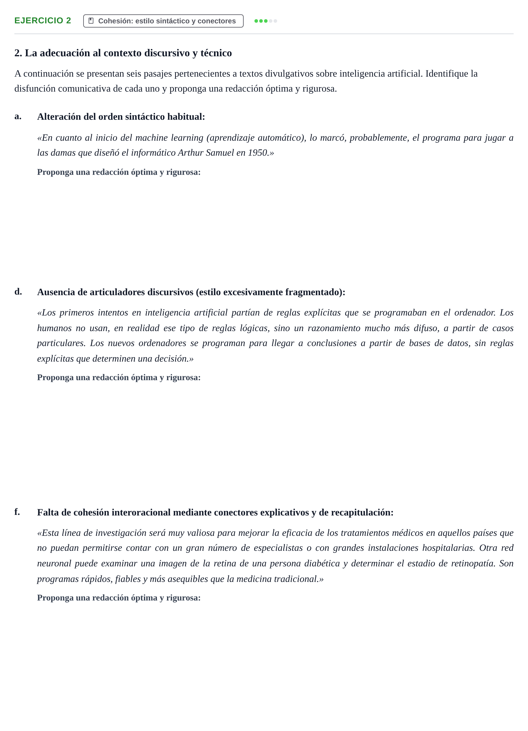 Enunciado: 2 - Cohesión: estilo sintáctico y conectores