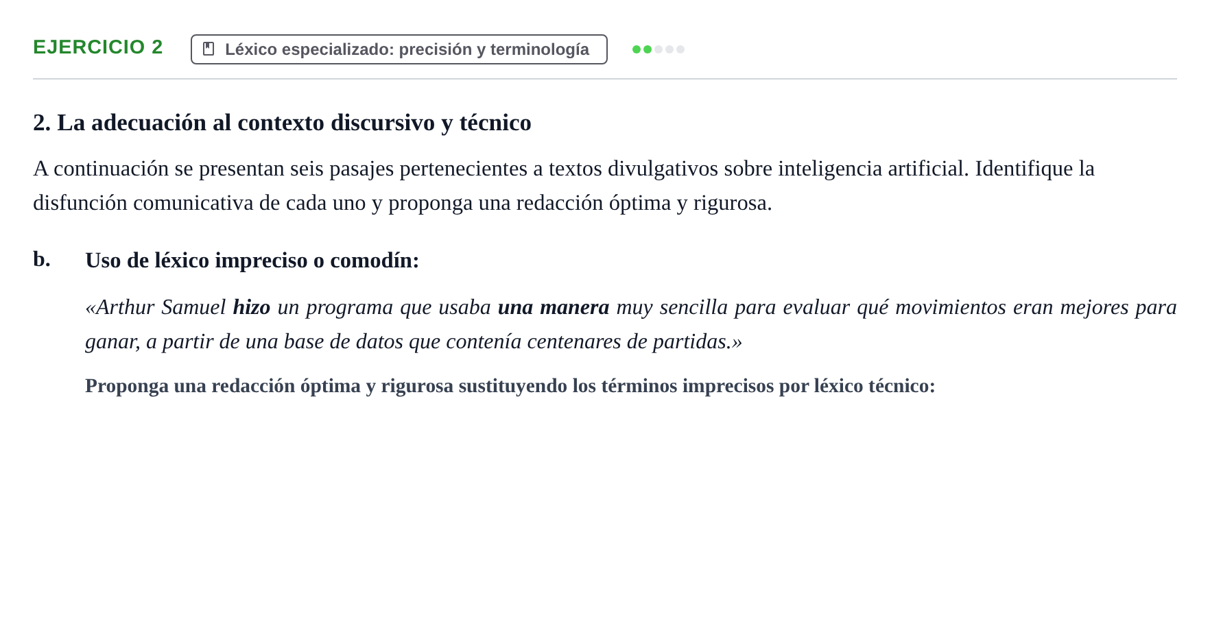 Enunciado: 2 - Léxico especializado: precisión y terminología