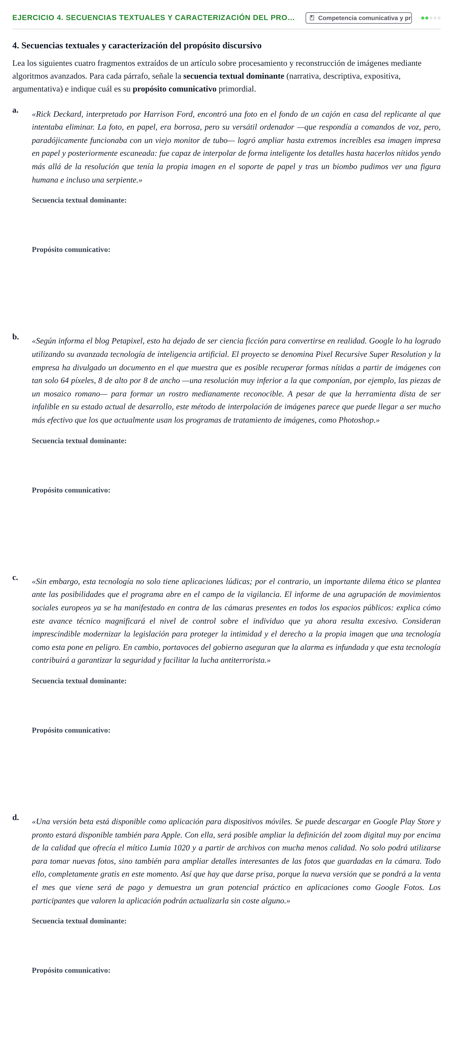 Enunciado: 4. Secuencias textuales y caracterización del pro…