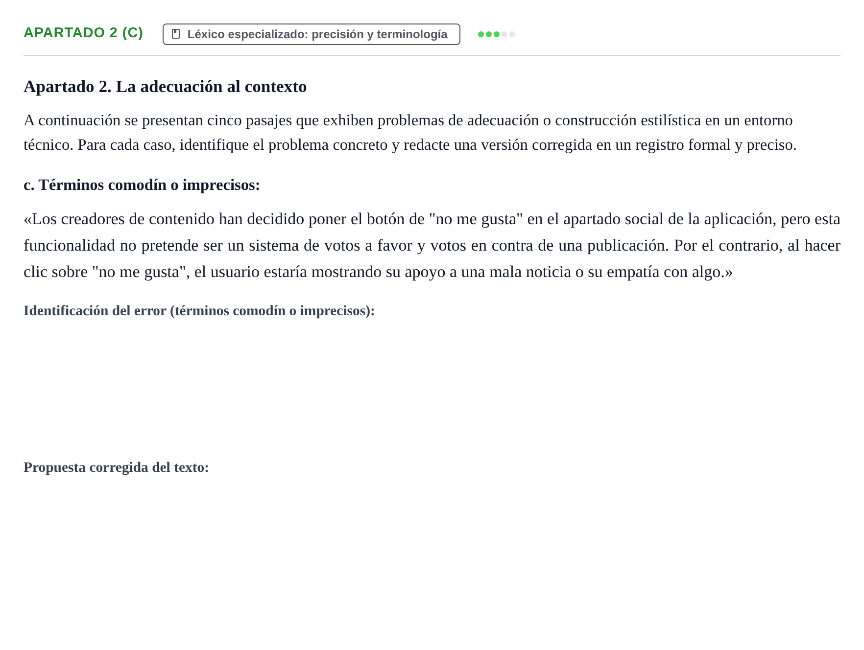 Enunciado: Apartado 2 (c) - Léxico especializado
