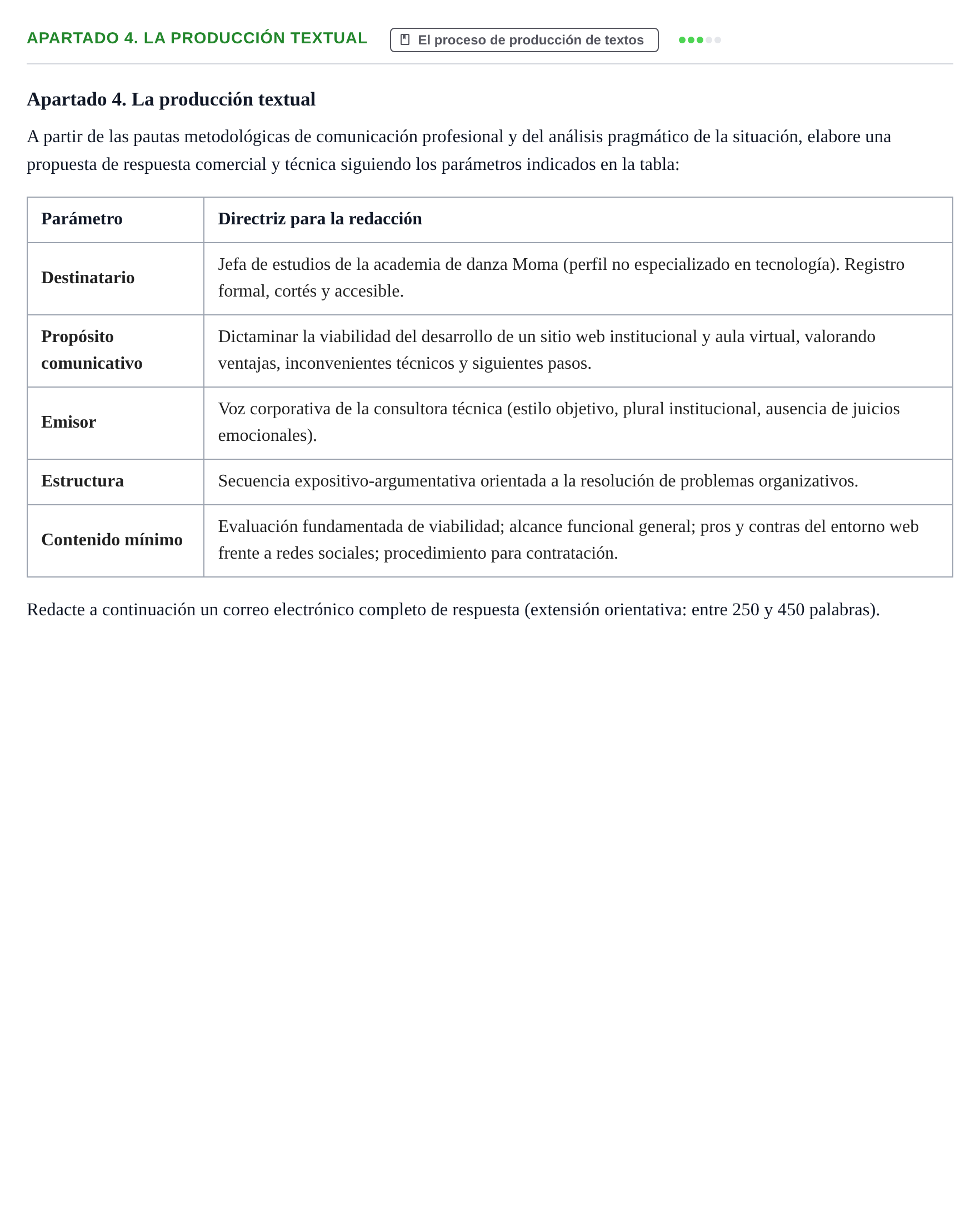 Enunciado: Apartado 4. La producción textual