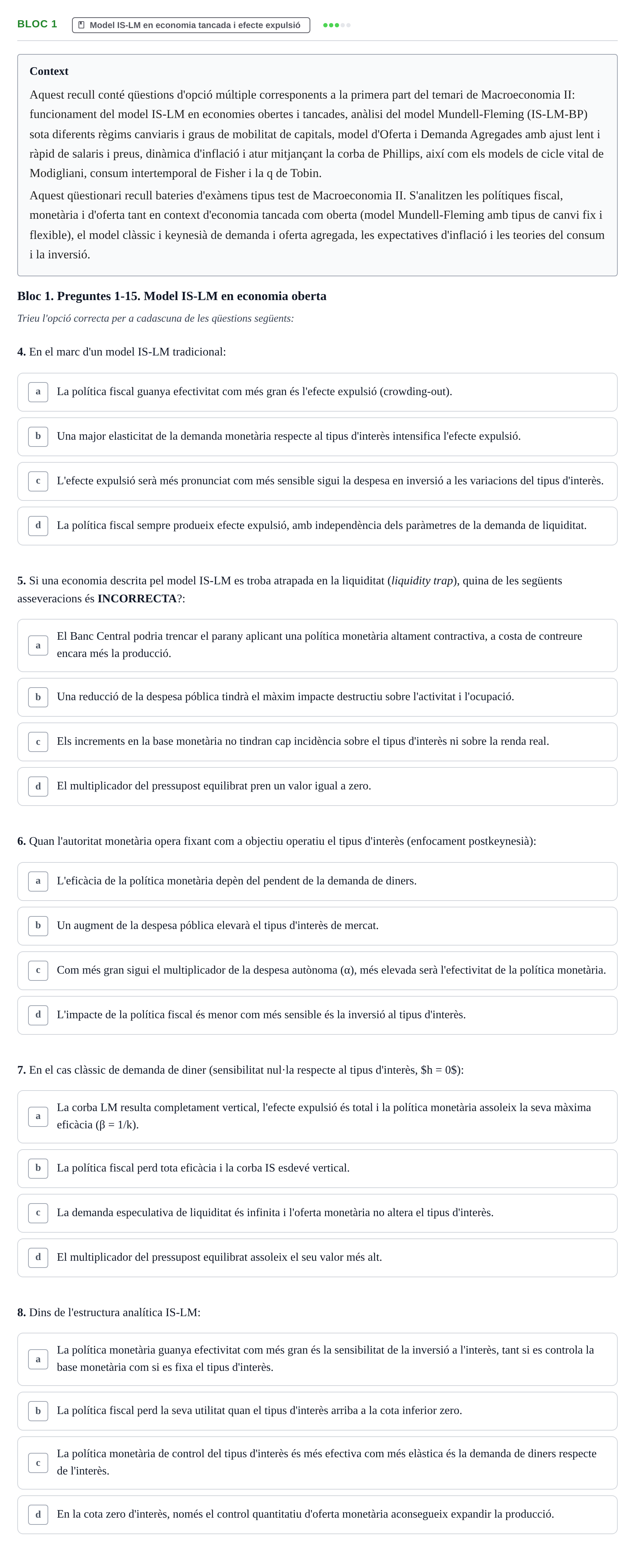 Enunciado: Bloc 1 - Model IS-LM en economia tancada i efecte…