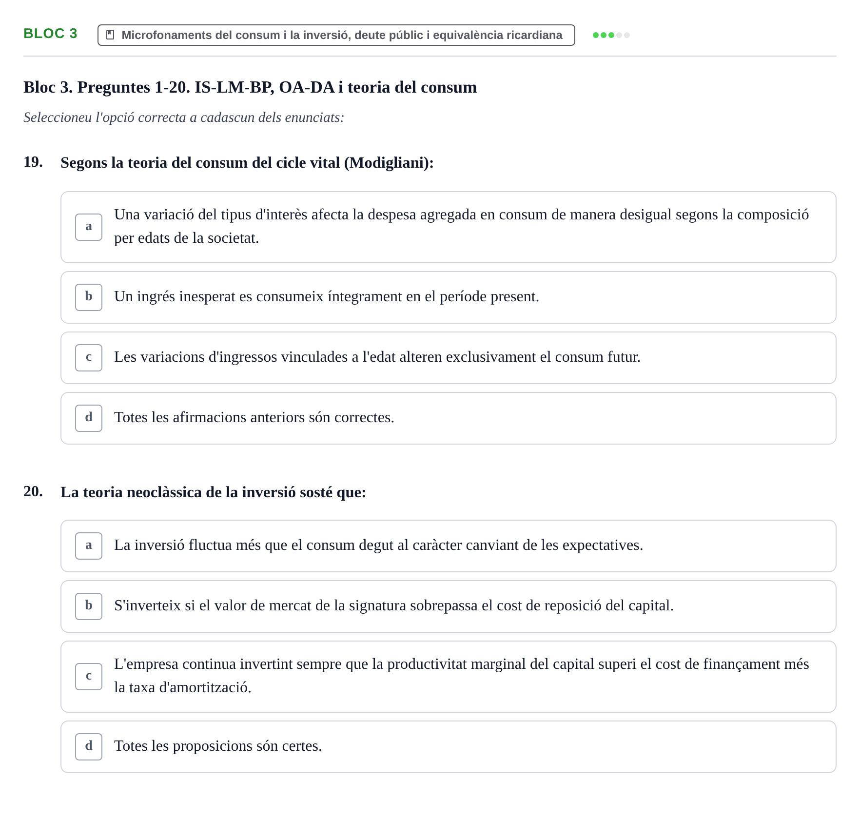 Enunciado: Bloc 3 - Microfonaments del consum i la inversió,…