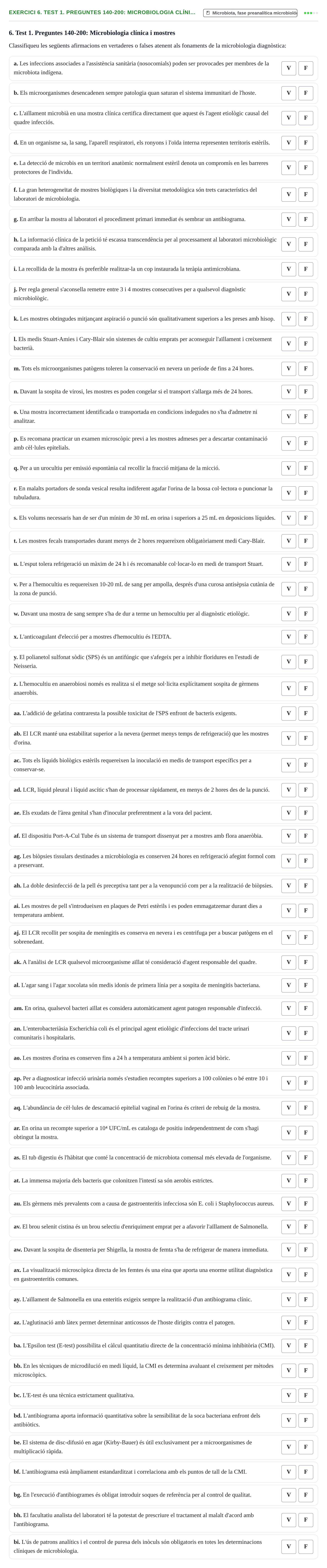 Enunciado: 6. Test 1. Preguntes 140-200: Microbiologia clíni…
