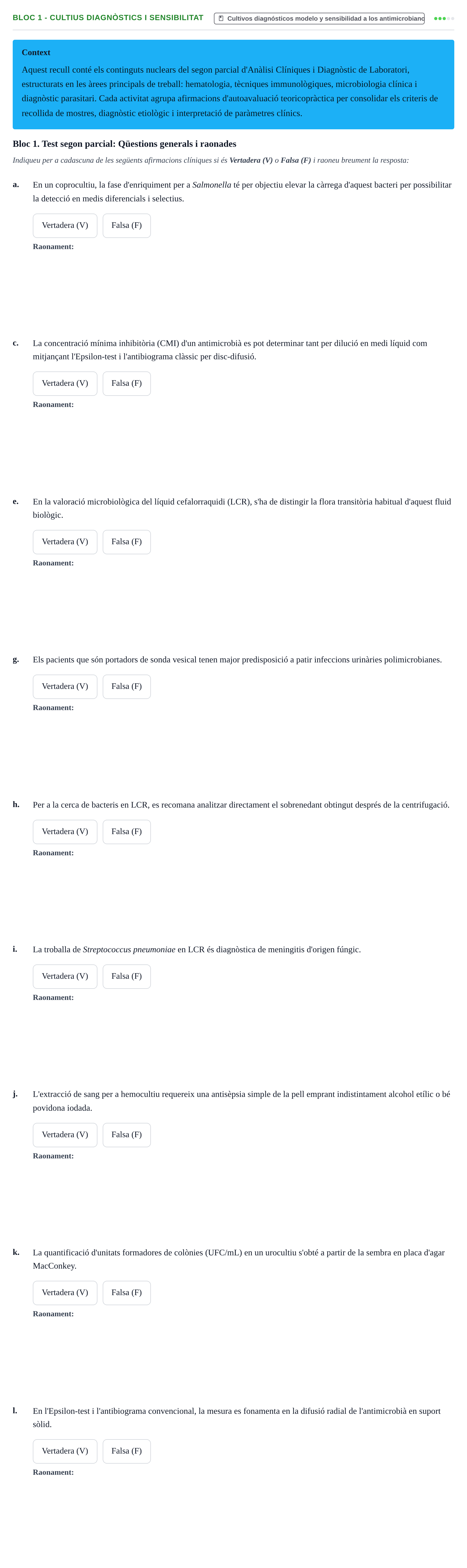 Enunciado: Bloc 1 - Cultius diagnòstics i sensibilitat
