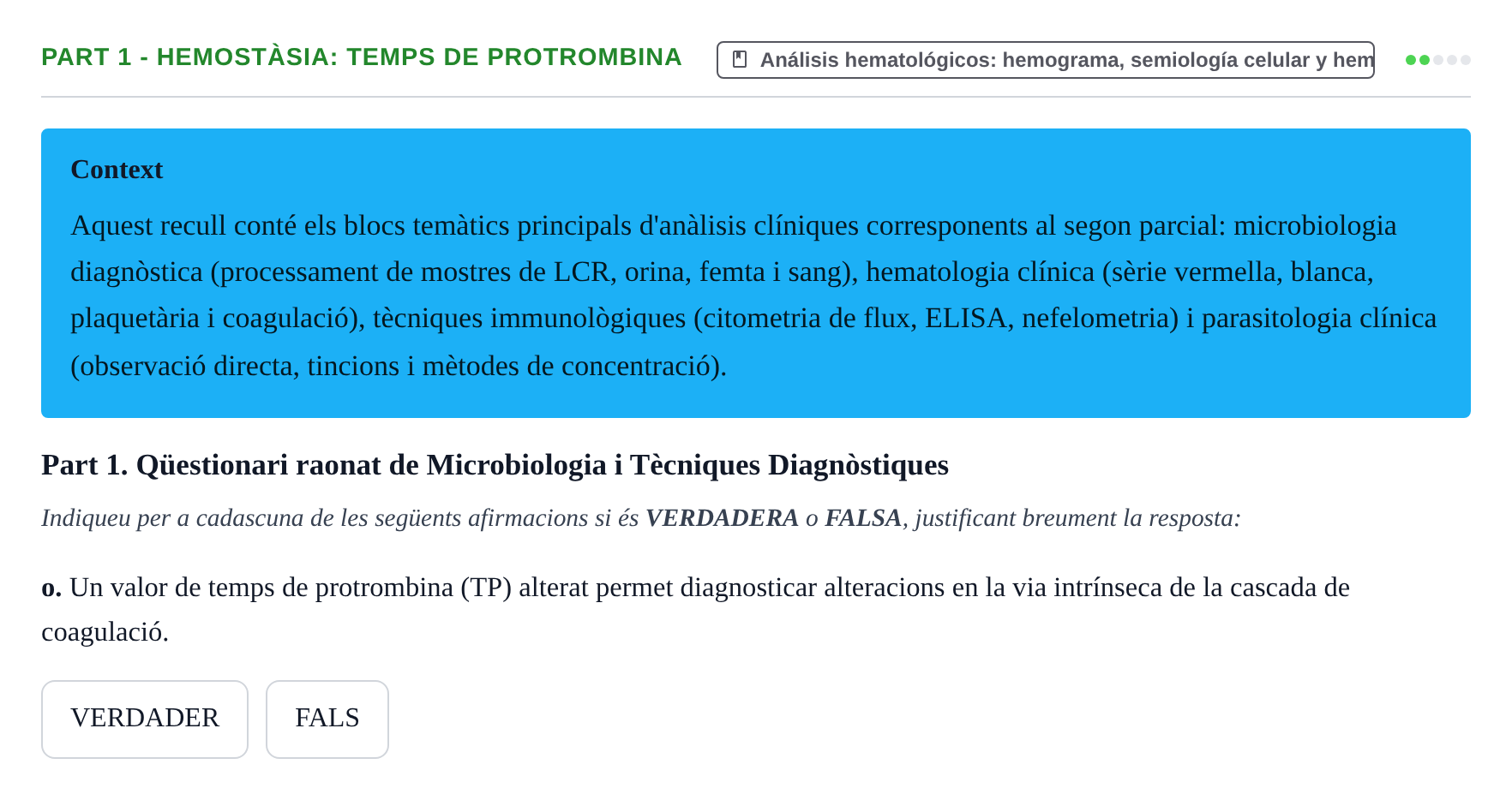 Enunciado: Part 1 - Hemostàsia: temps de protrombina