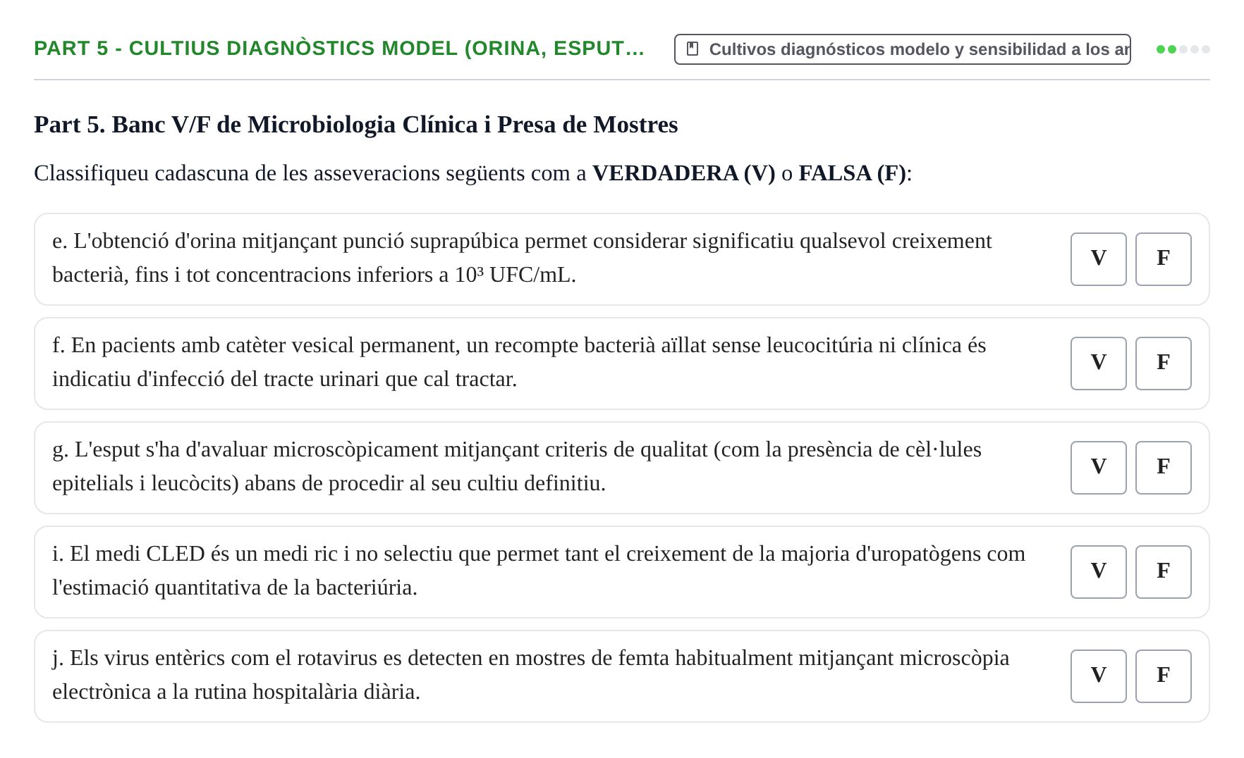 Enunciado: Part 5 - Cultius diagnòstics model (orina, esput…
