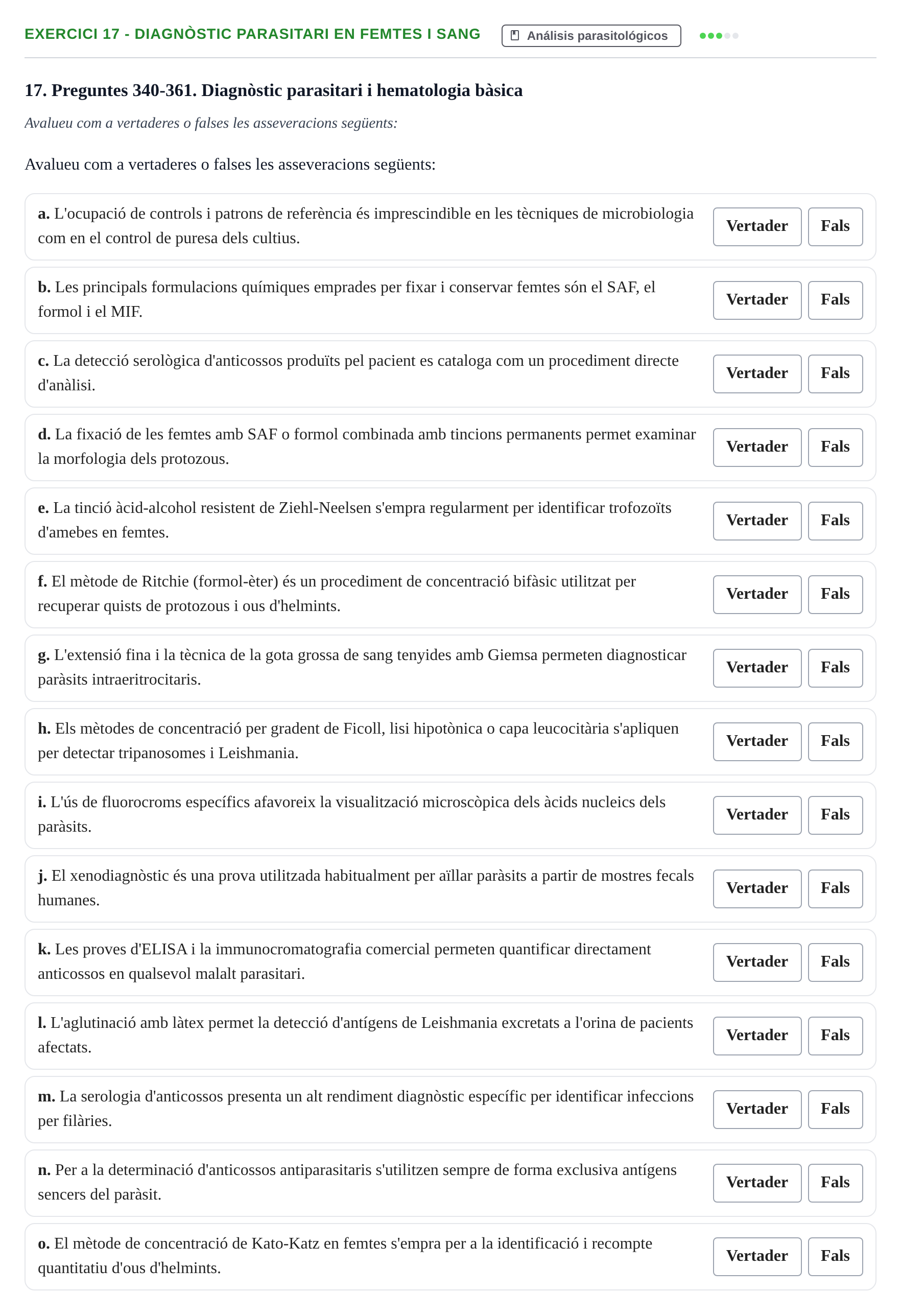 Enunciado: 17 - Diagnòstic parasitari en femtes i sang