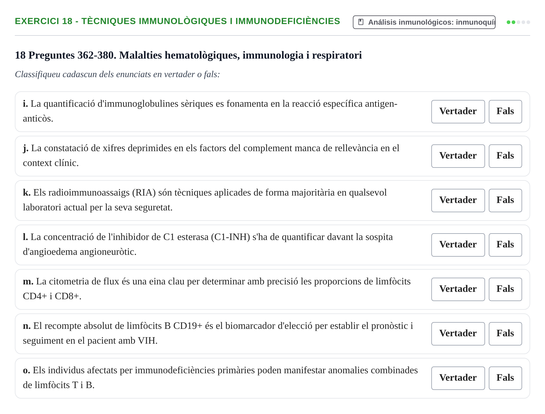 Enunciado: 18 - Tècniques immunològiques i immunodeficiències