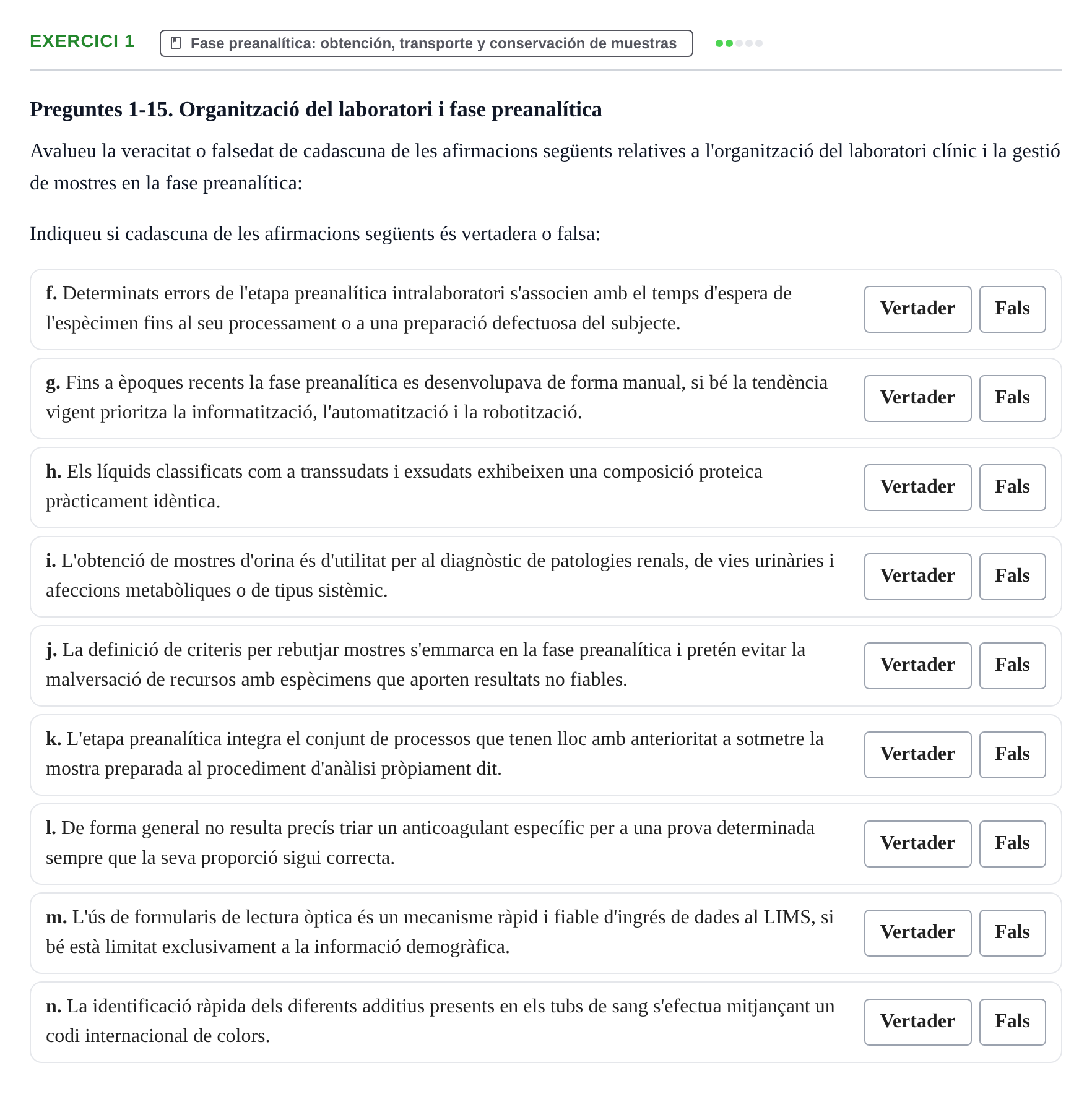 Enunciado: 1 - Fase preanalítica