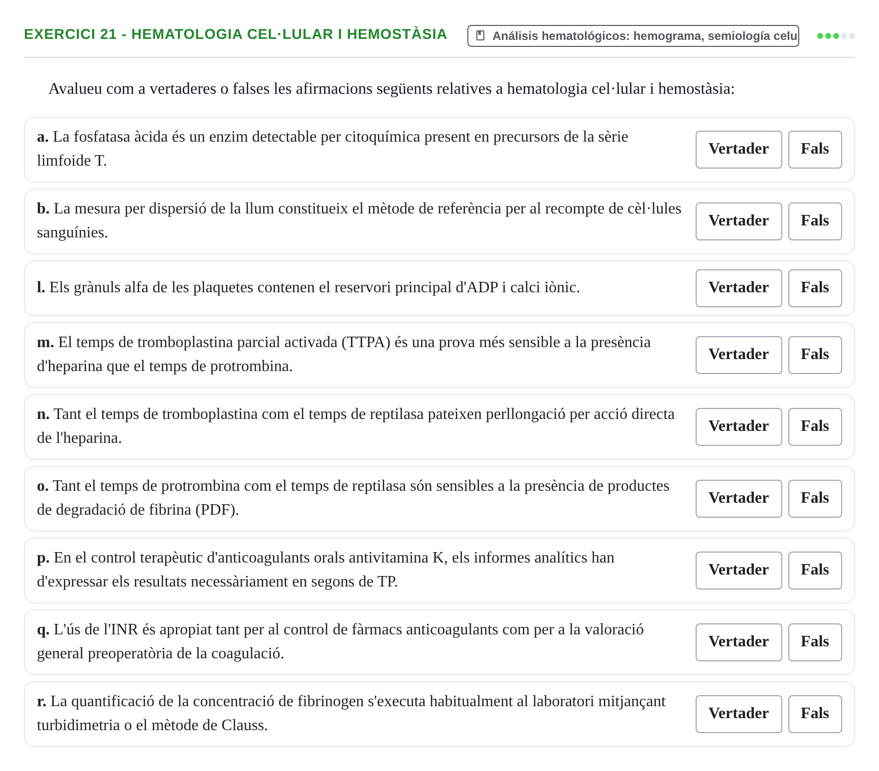 Enunciado: 21 - Hematologia cel·lular i hemostàsia