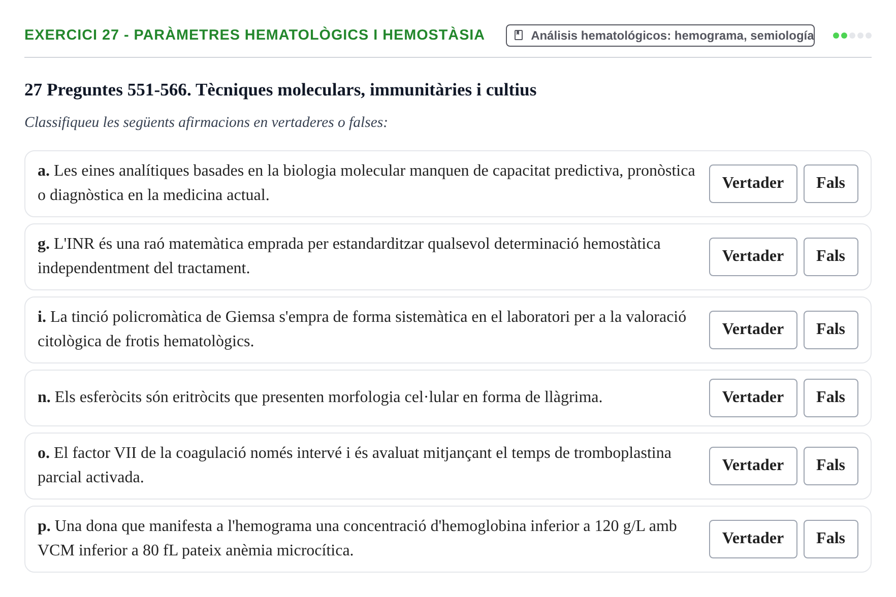 Enunciado: 27 - Paràmetres hematològics i hemostàsia