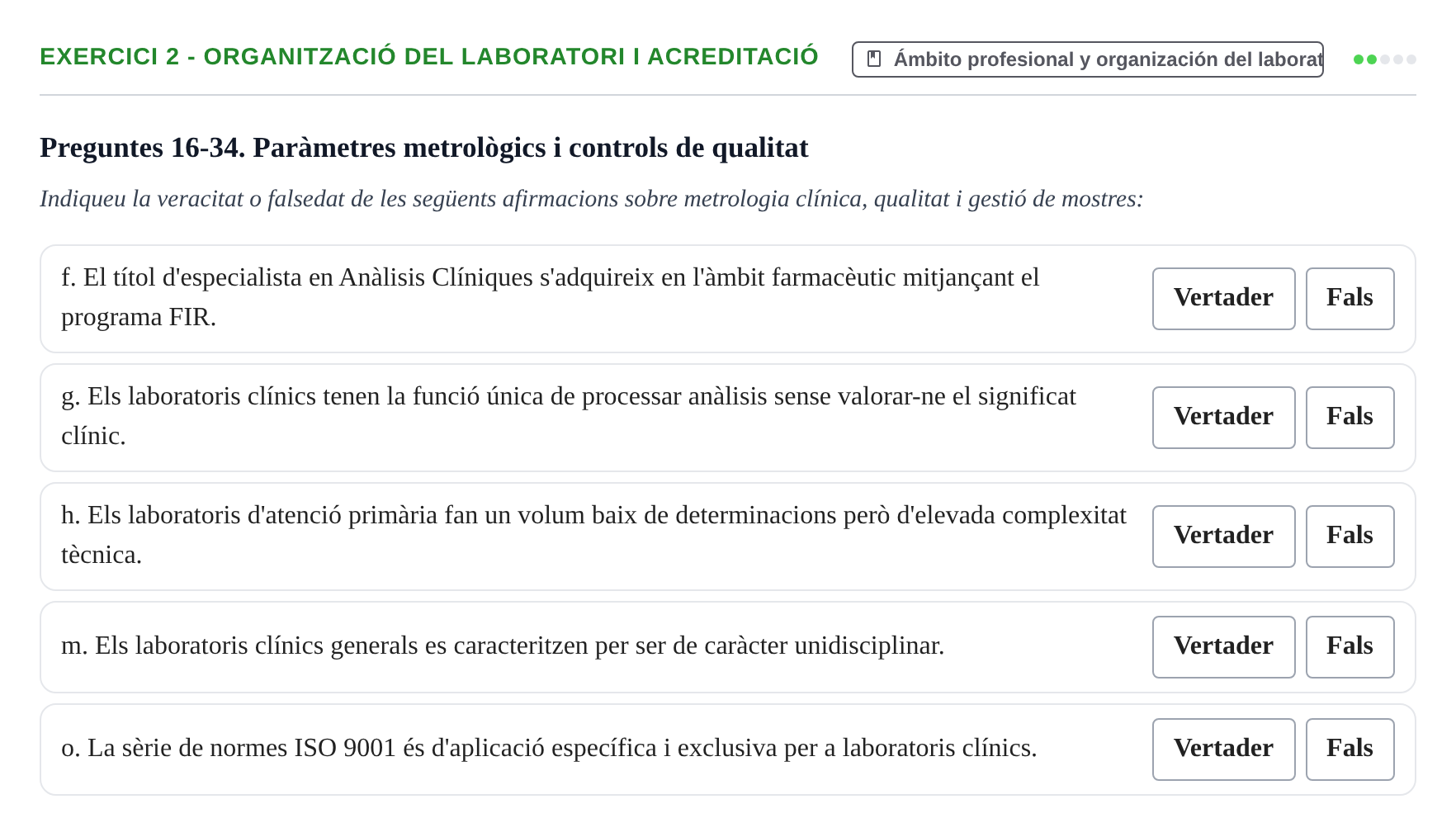 Enunciado: 2 - Organització del laboratori i acreditació