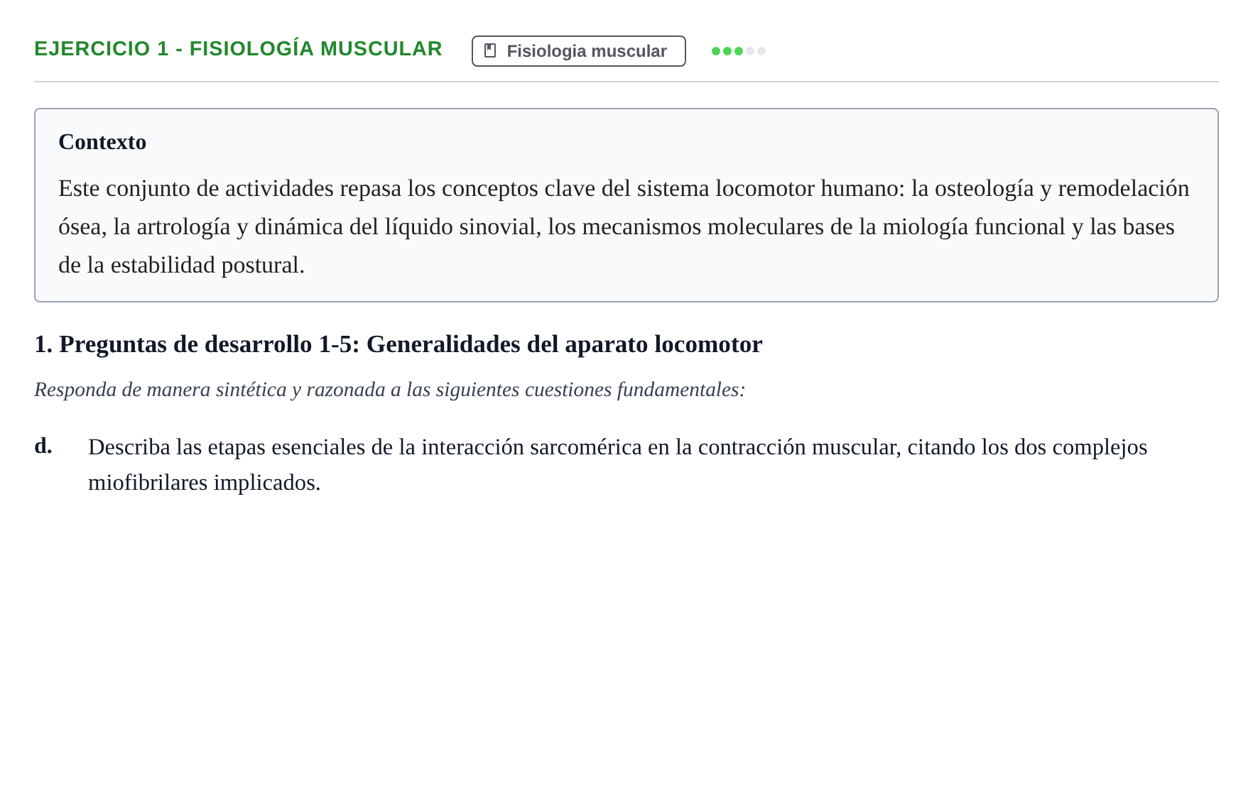 Enunciado: 1 - Fisiología muscular