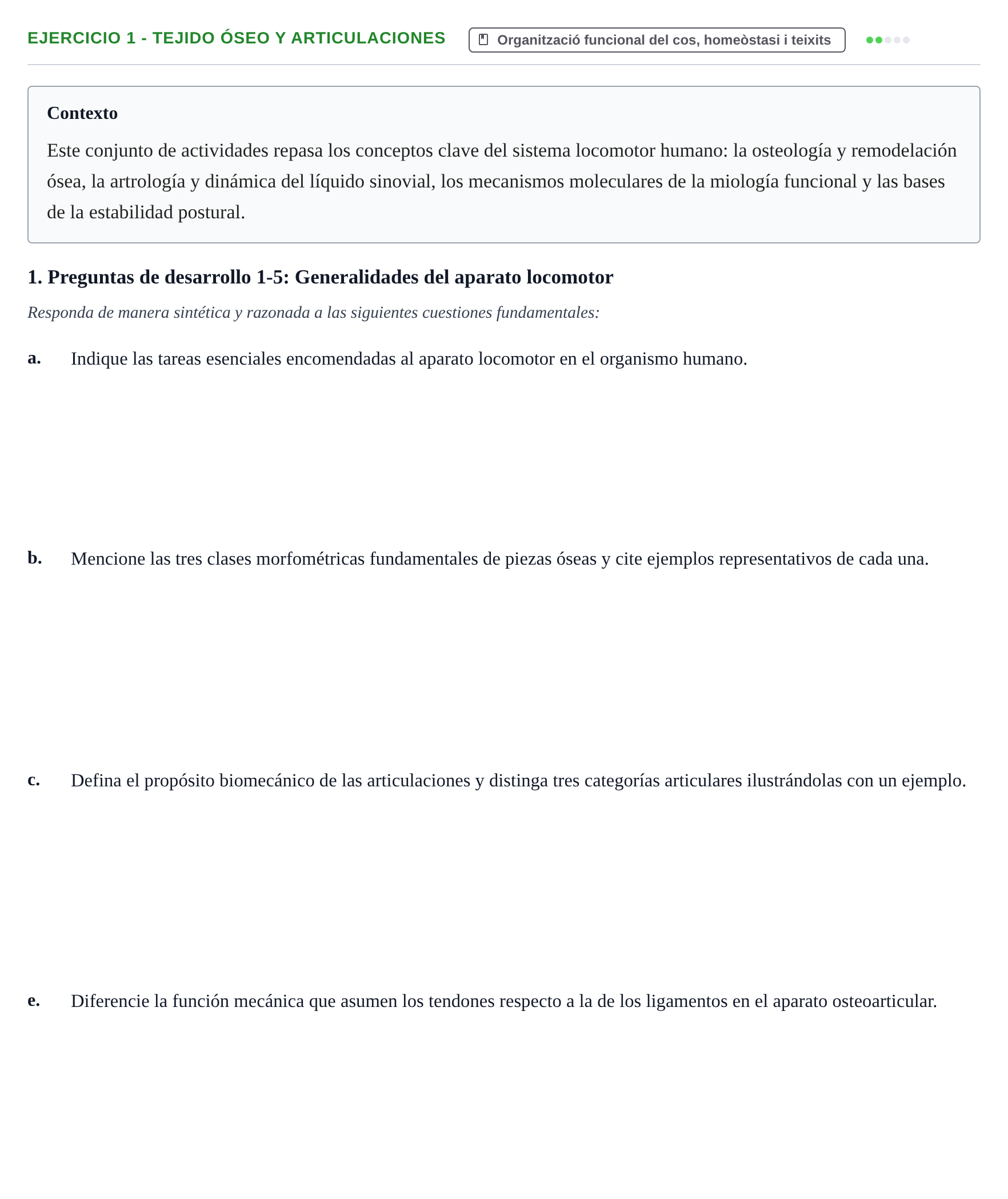 Enunciado: 1 - Tejido óseo y articulaciones