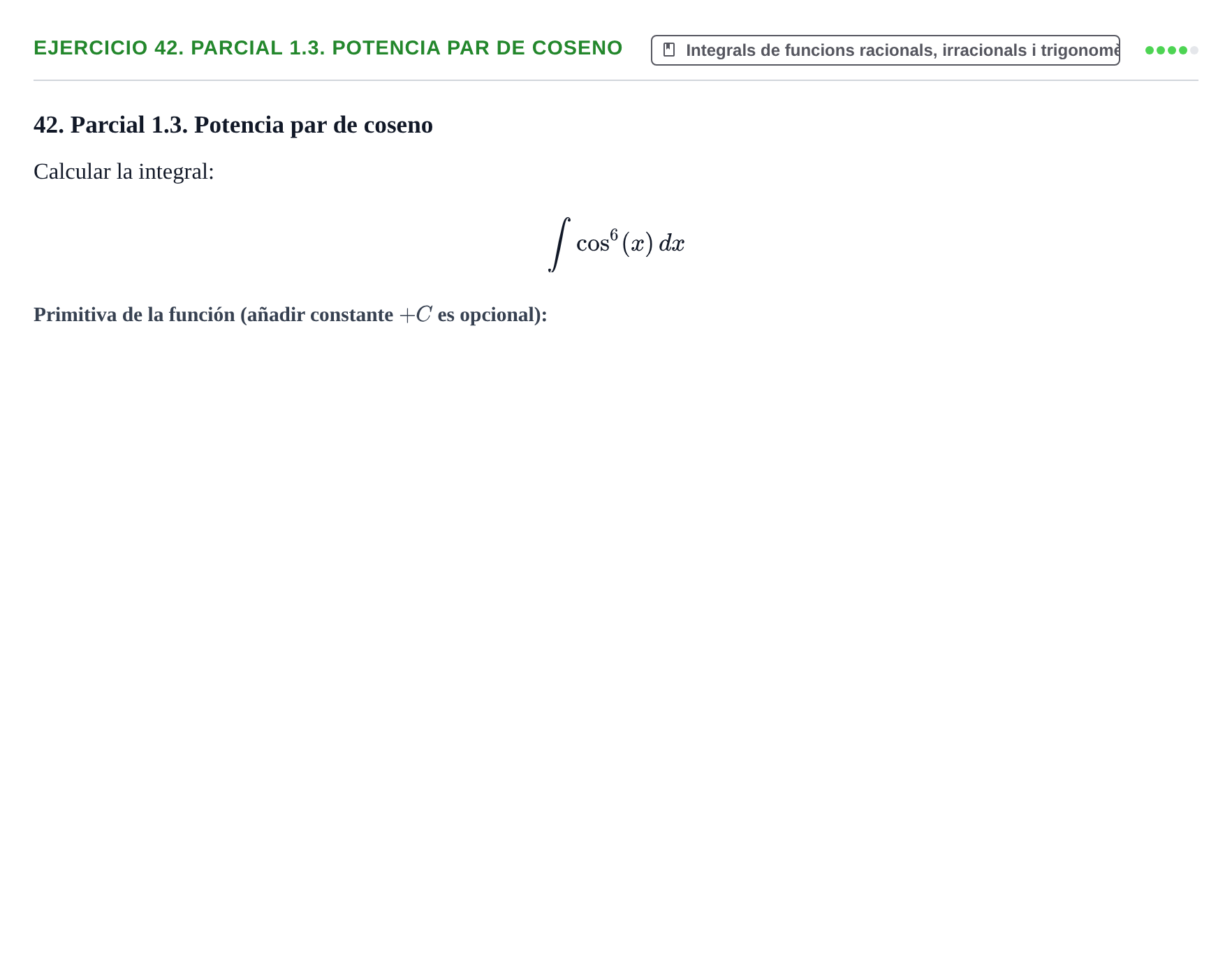 Enunciado: 42. Parcial 1.3. Potencia par de coseno