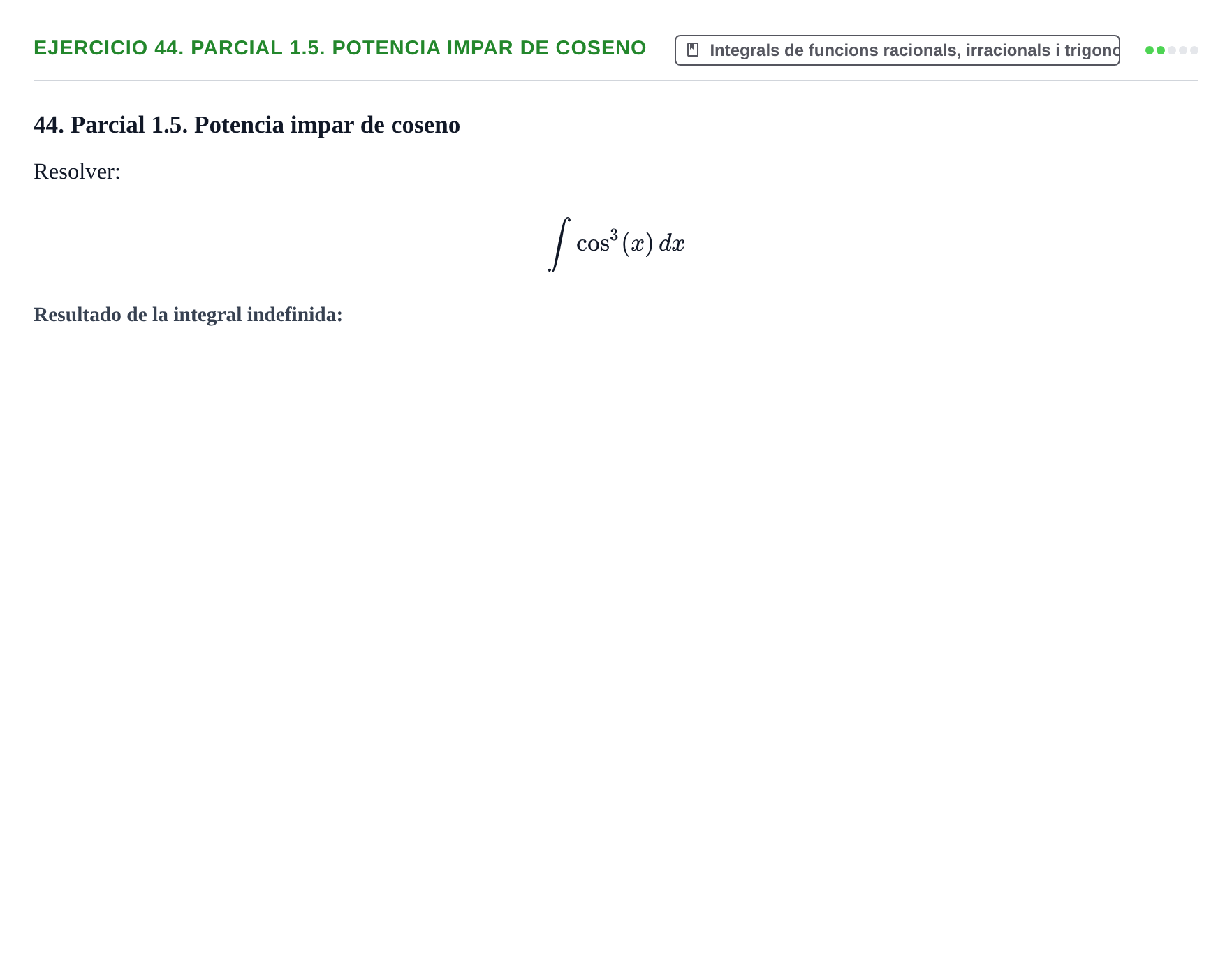Enunciado: 44. Parcial 1.5. Potencia impar de coseno