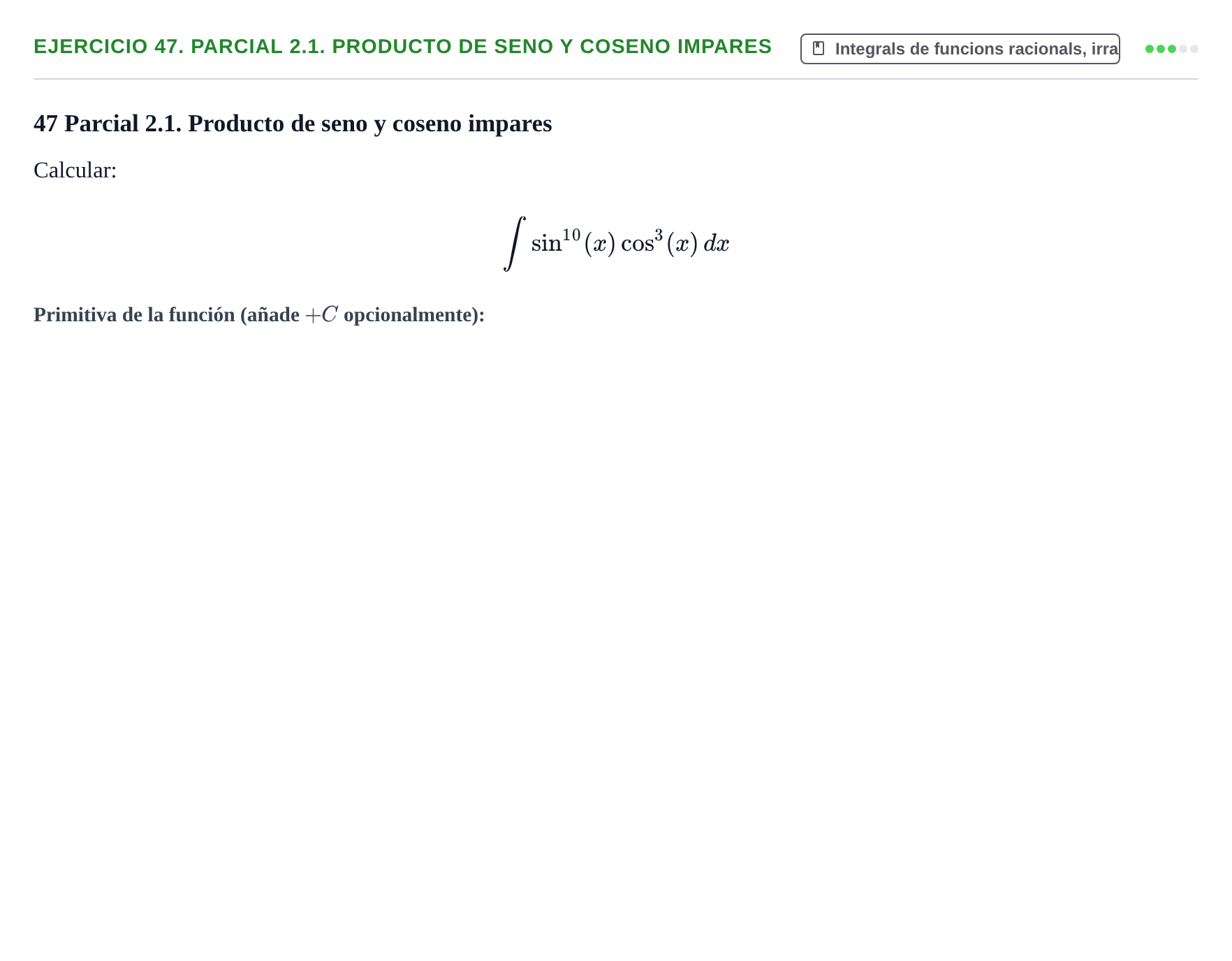 Enunciado: 47. Parcial 2.1. Producto de seno y coseno impares