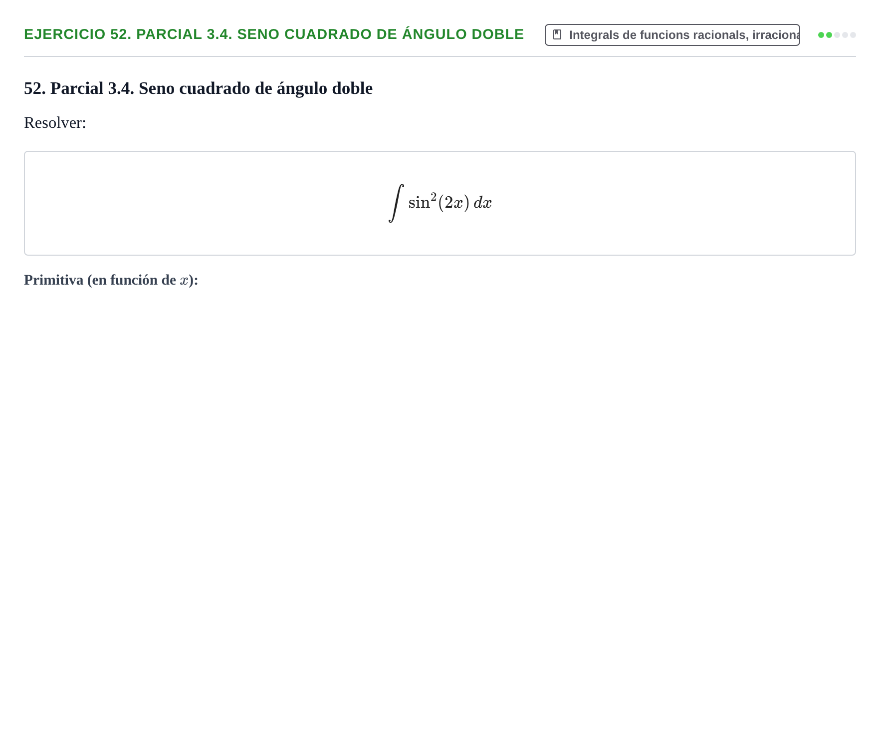 Enunciado: 52. Parcial 3.4. Seno cuadrado de ángulo doble