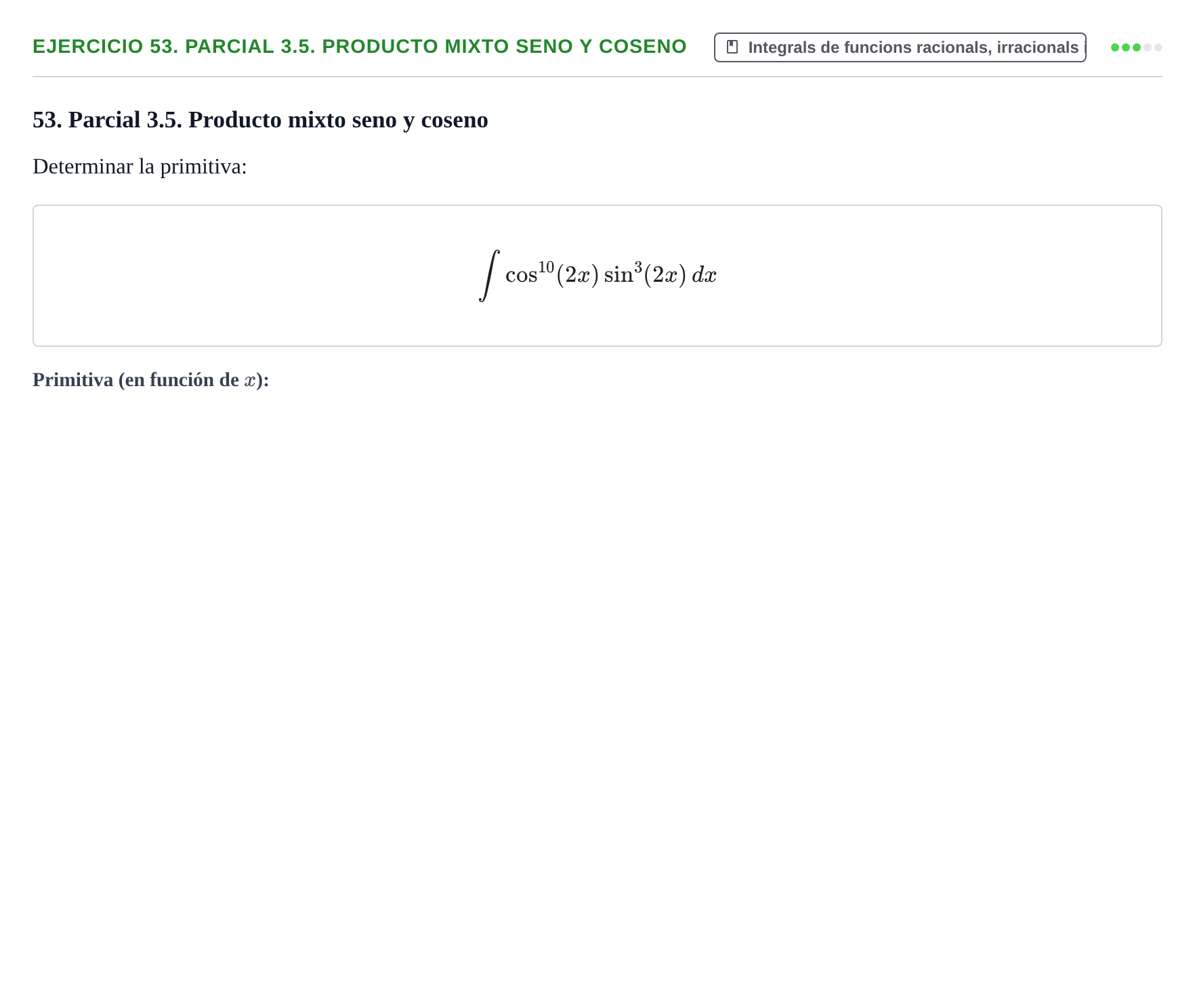 Enunciado: 53. Parcial 3.5. Producto mixto seno y coseno
