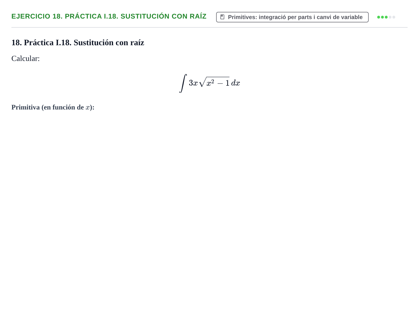 Enunciado: 18. Práctica I.18. Sustitución con raíz