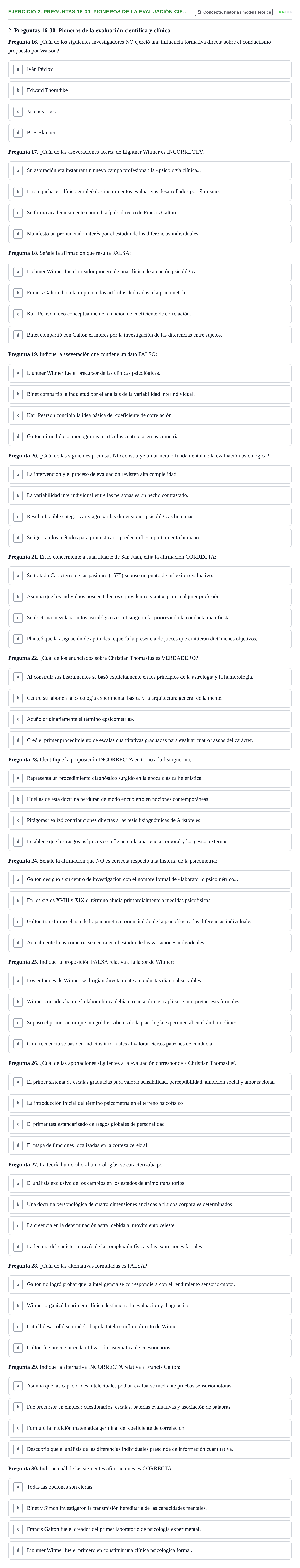 Enunciado: 2. Preguntas 16-30. Pioneros de la evaluación cie…