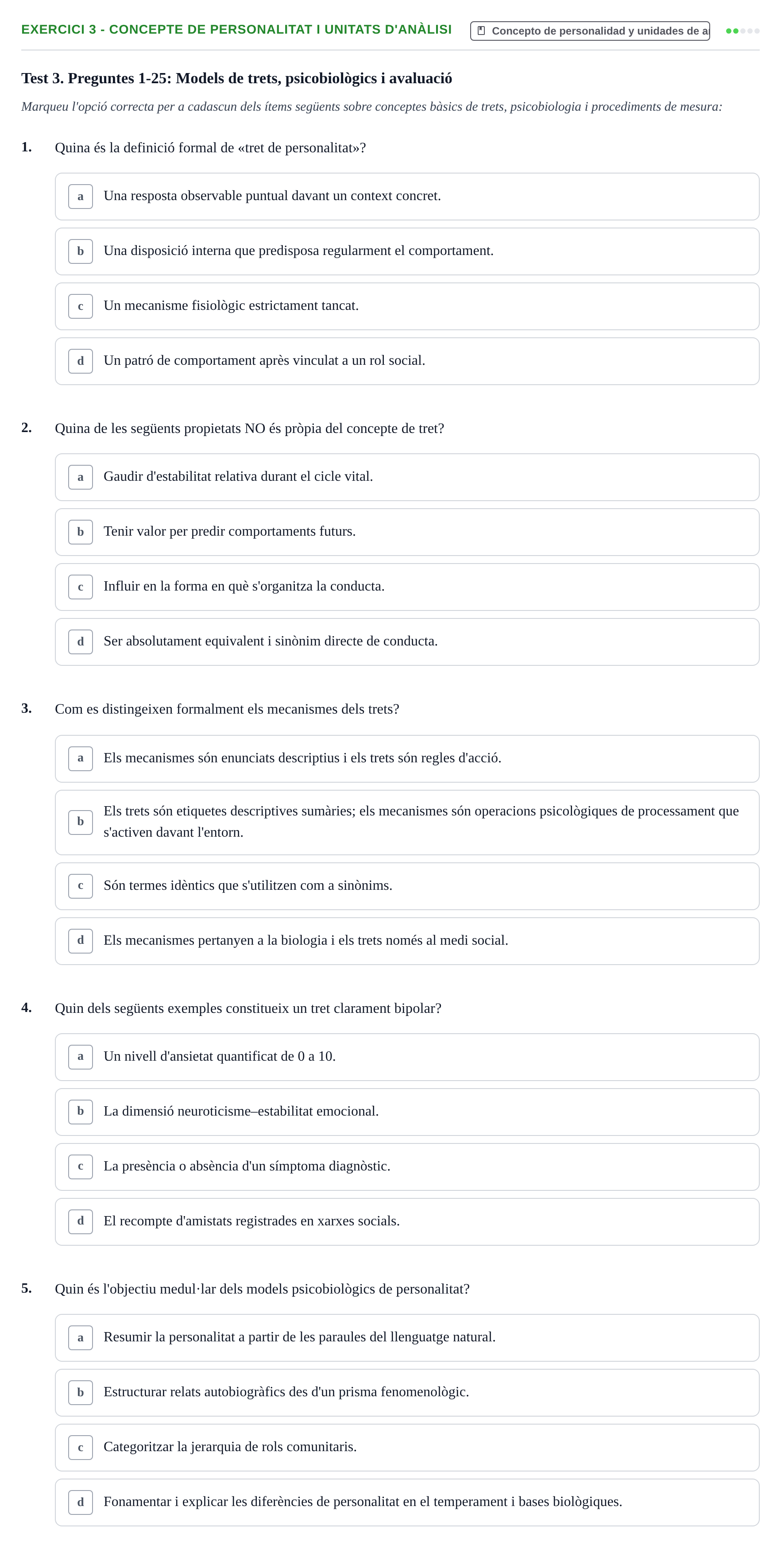 Enunciado: 3 - Concepte de personalitat i unitats d'anàlisi