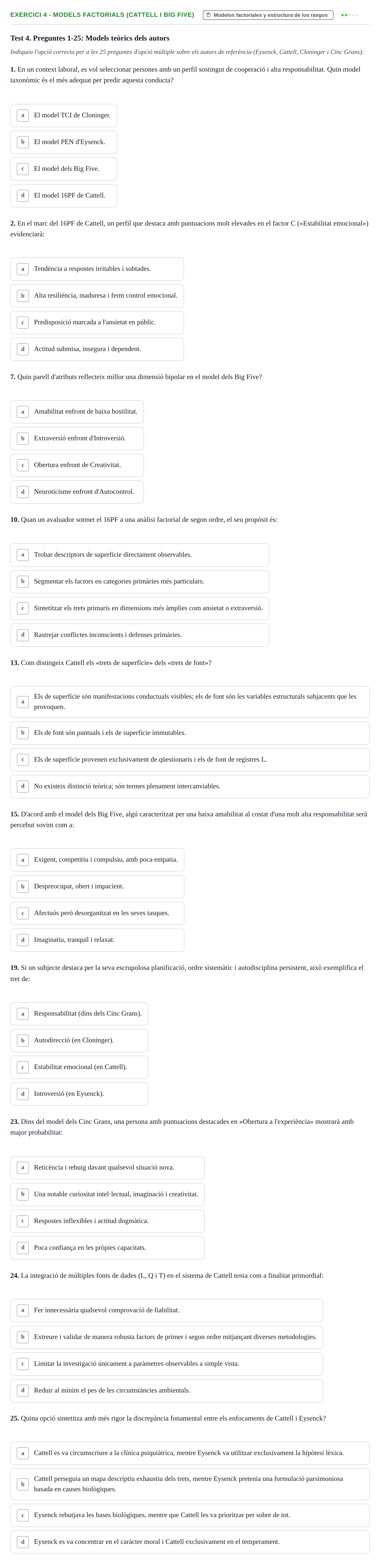 Enunciado: 4 - Models factorials (Cattell i Big Five)
